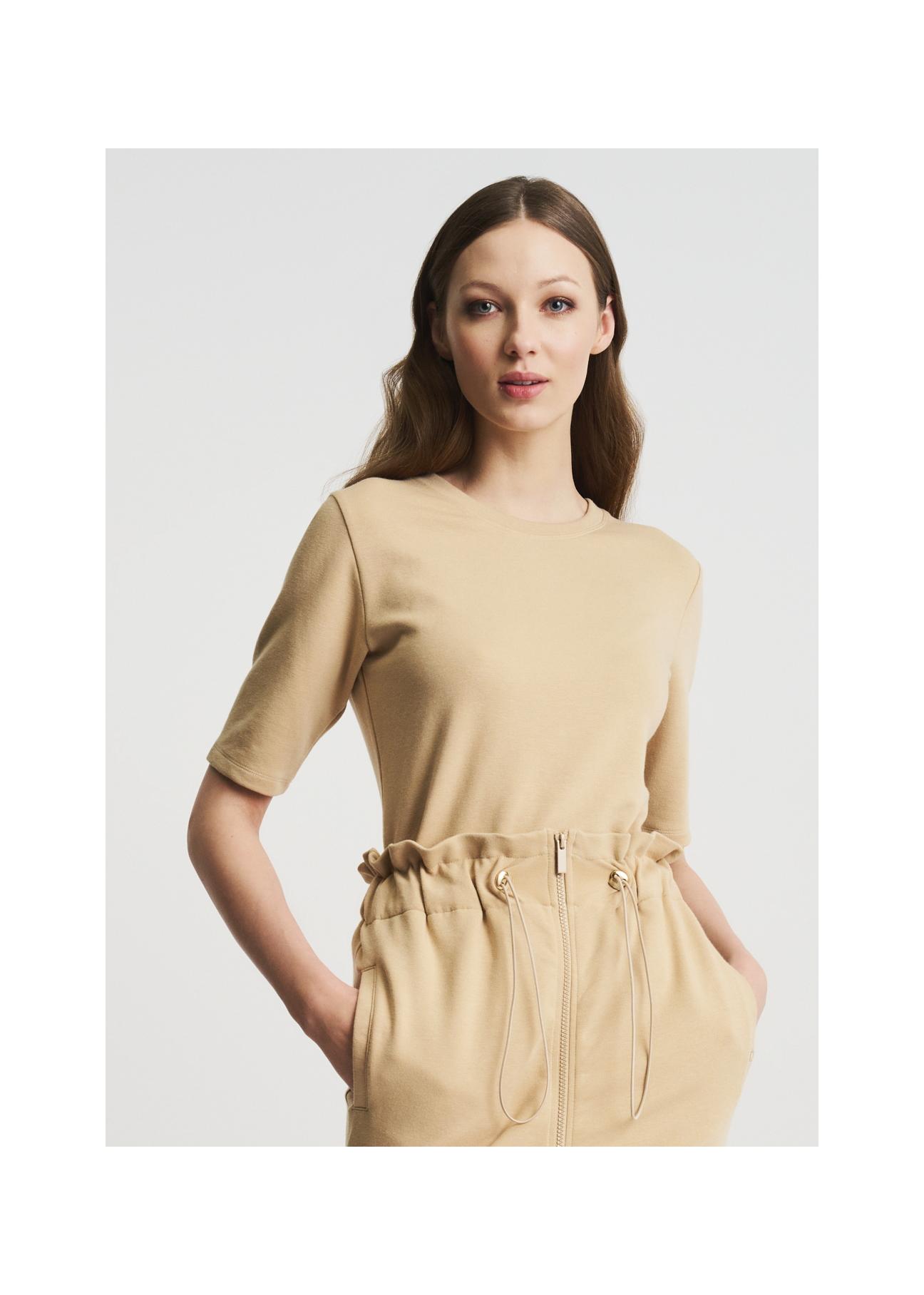 Women's beige basic blouse BLUDT-0147-81(W22)-01