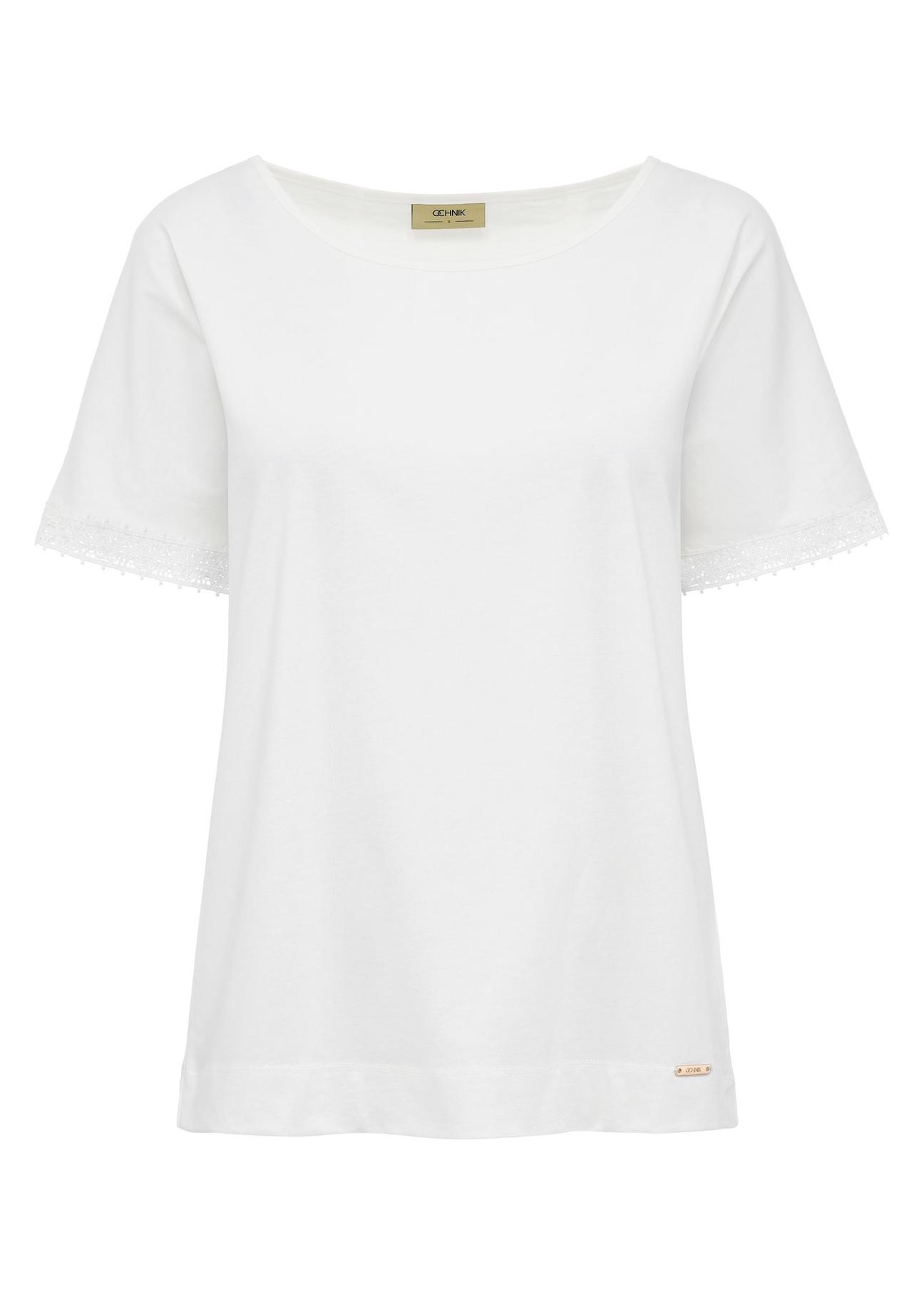 White women's t-shirt with decorative sleeves TSHDT-0127-12(Z24)-01