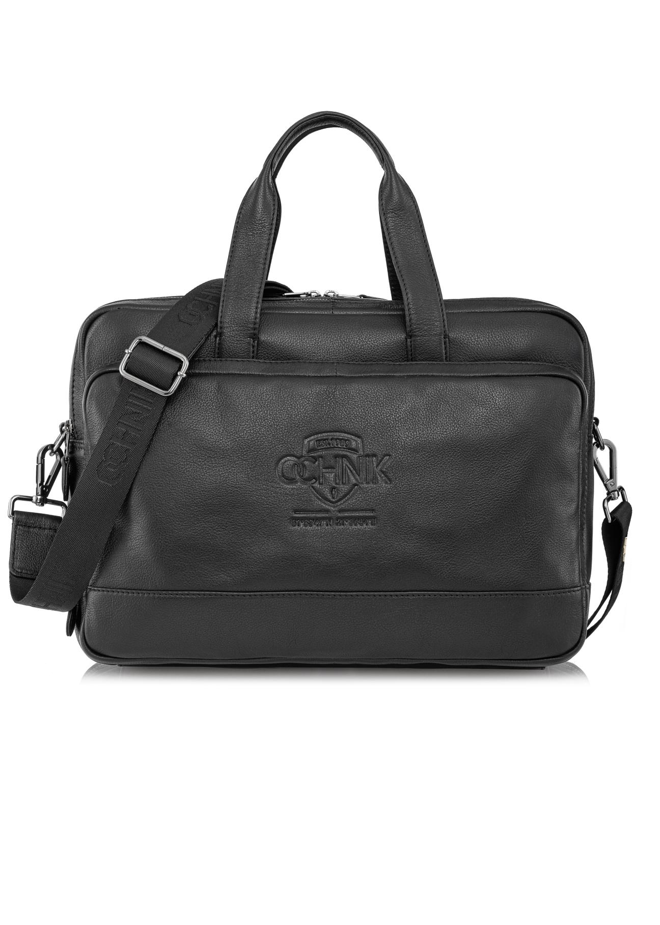 Men's leather bag with embossed logo TORMS-0020B-99(W23)-01