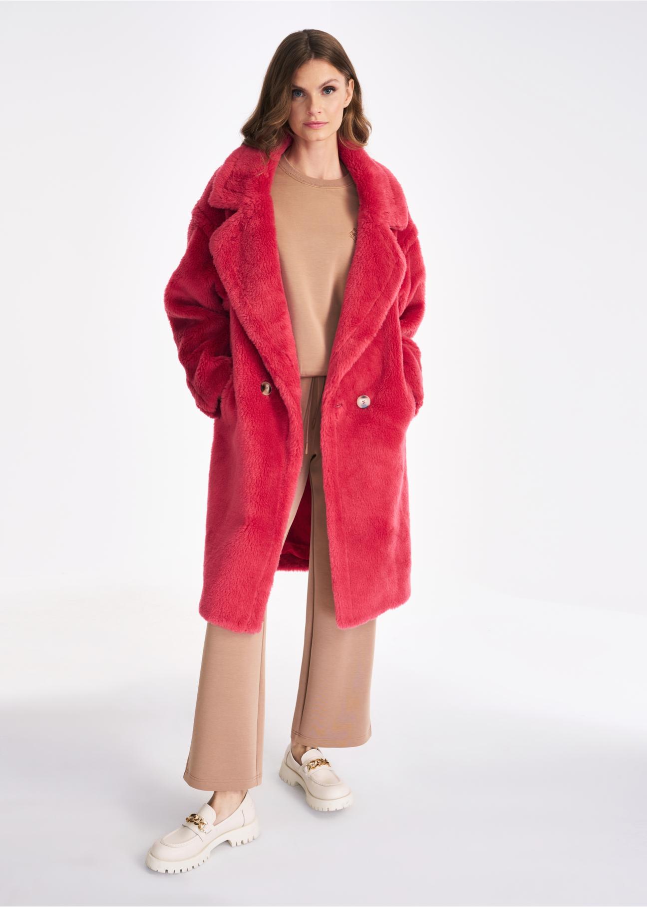 Ladies' raspberry wool coat FUTDW-0010-41(Z22)-03