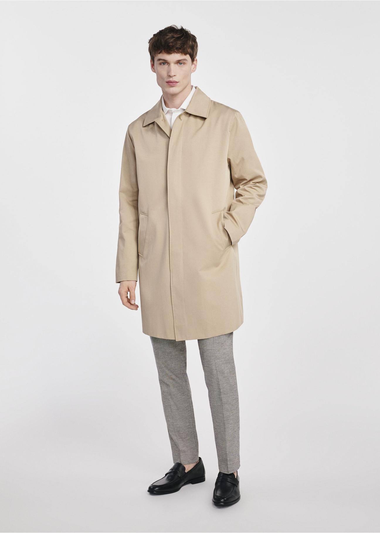 Long beige men's transitional jacket KURMT-0372-81(W25)-02