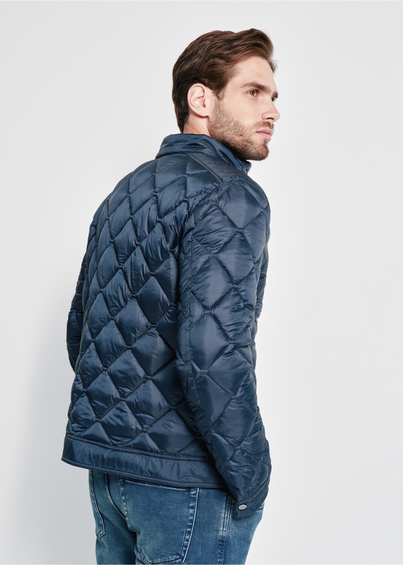 Navy blue men's quilted spring jacket KURMT-0327-68(W24)-03