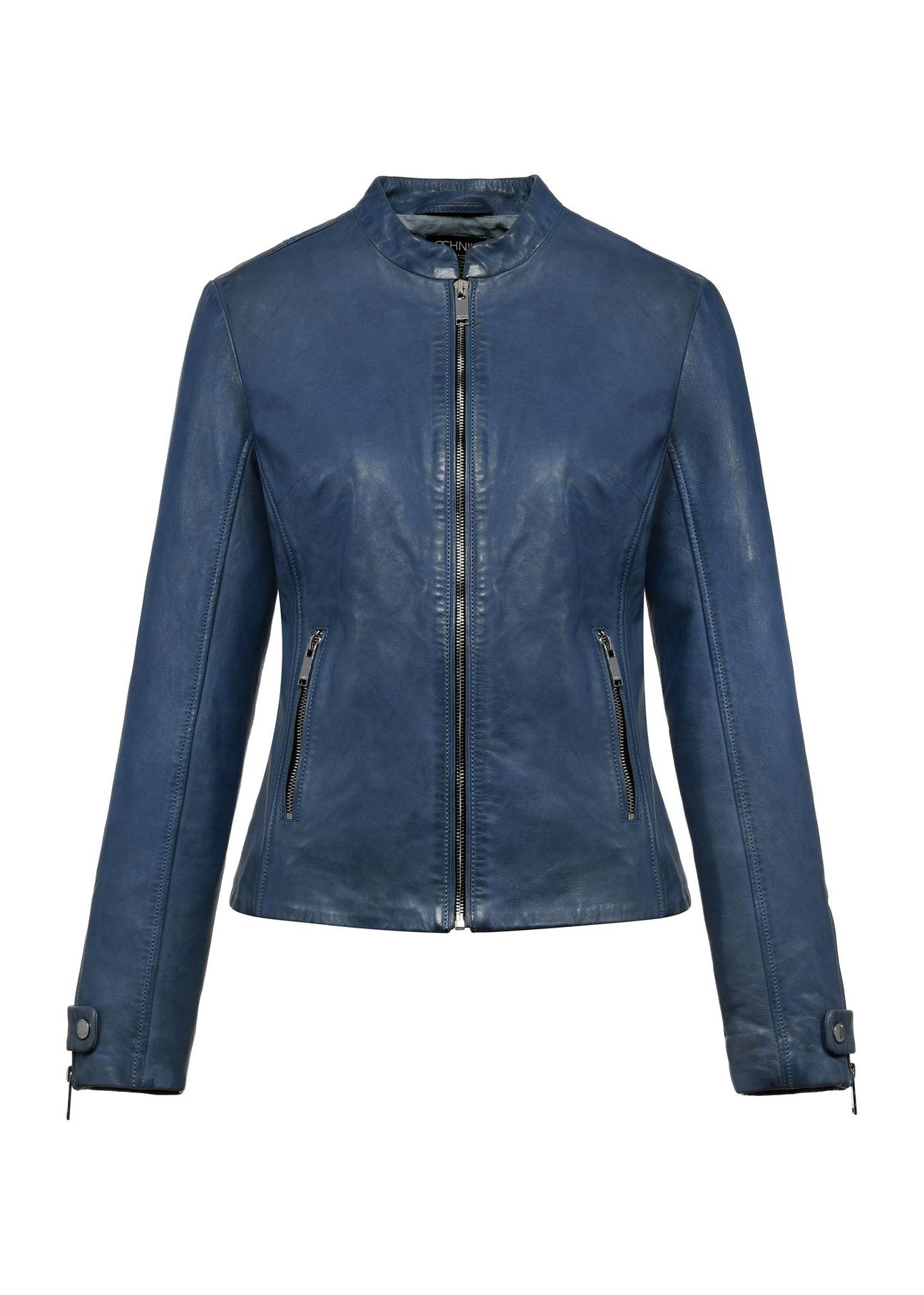 Blue leather biker jacket for women KURDS-0473-2840(W25)