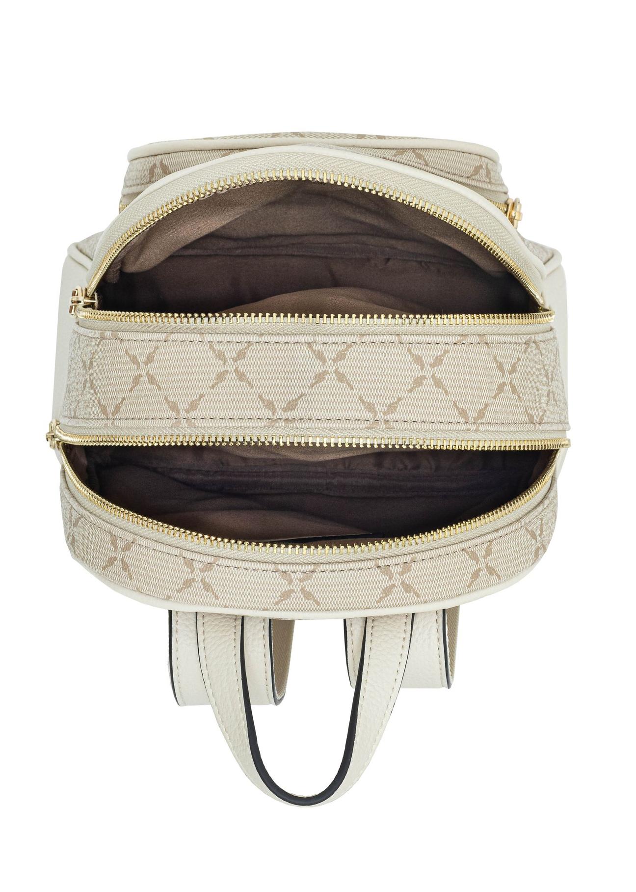 Beige women's backpack with monogram TOREC-1026-81(W25)-04