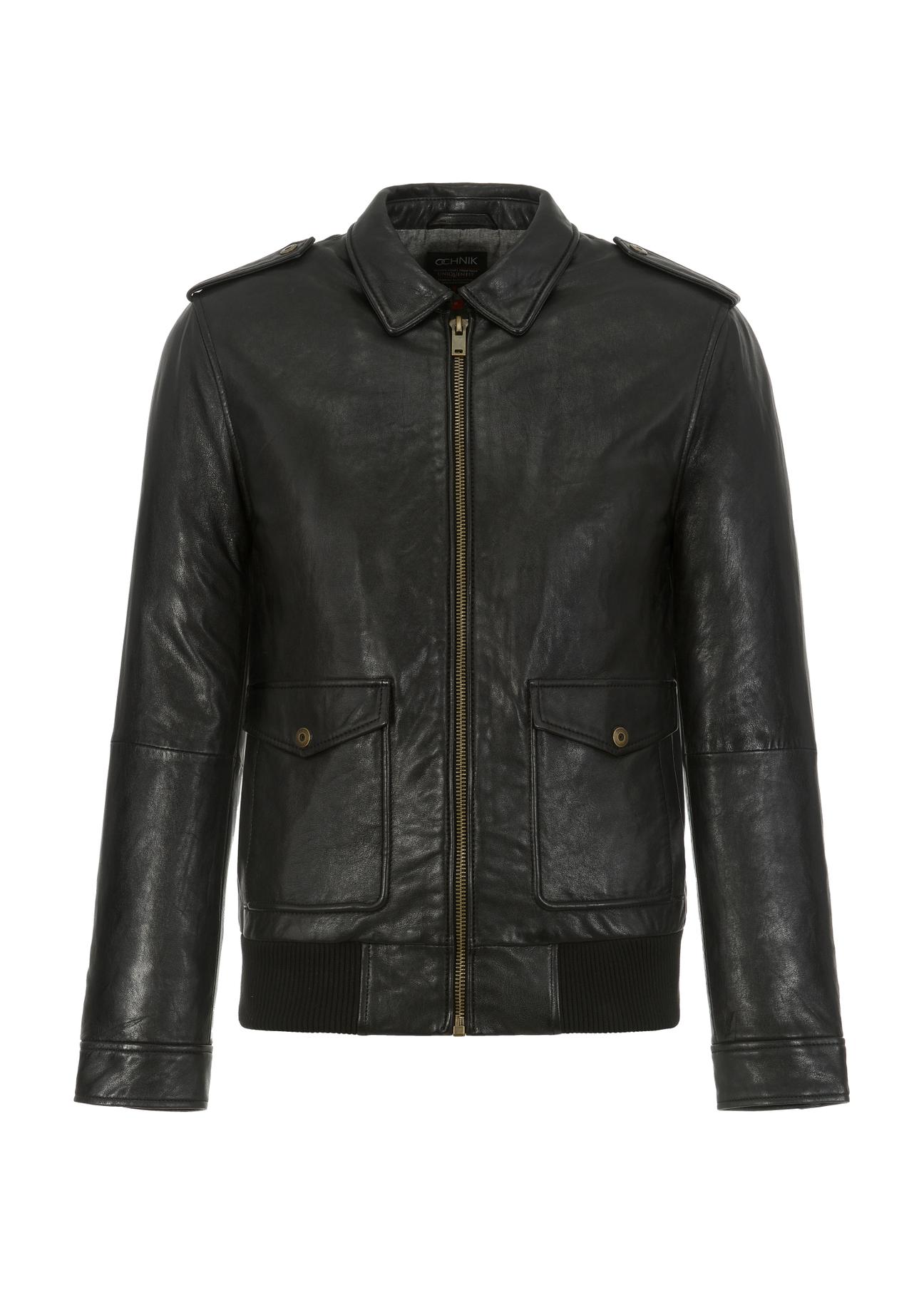 Men's leather jacket with collar KURMS-0290-1281(W23)-04