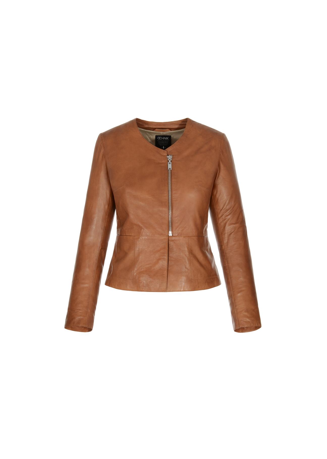 Women's cognac leather jacket KURDS-0232-1228(Z23)-03