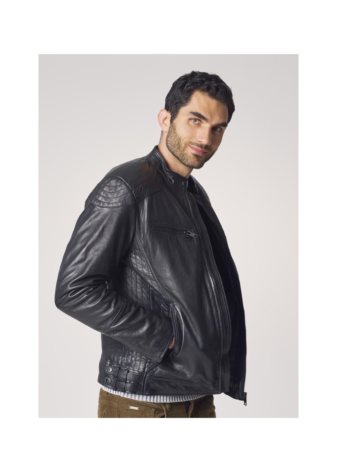 Men's leather jacket with a delicate collar KURMS-0246-5369(Z21)-02