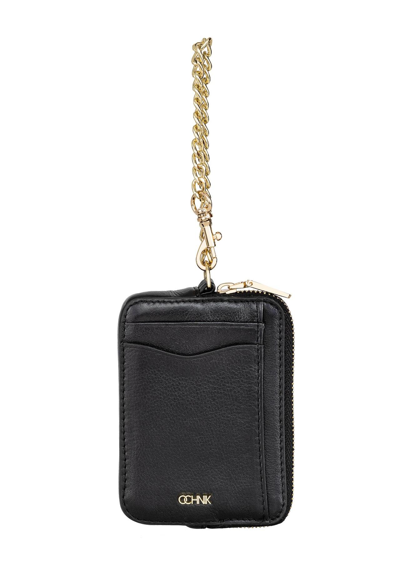 Small black leather wallet with chain PORES-0885-99(Z23)-01