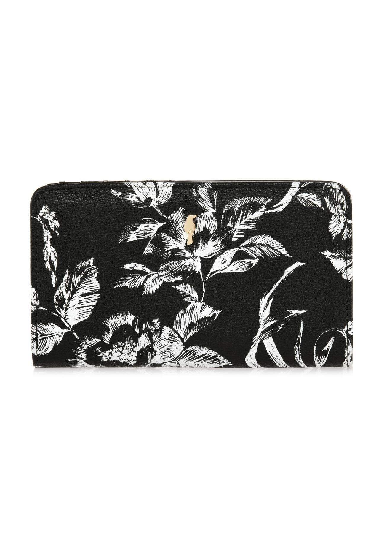 Black women's wallet with a floral pattern POREC-0392-99(Z24)-01