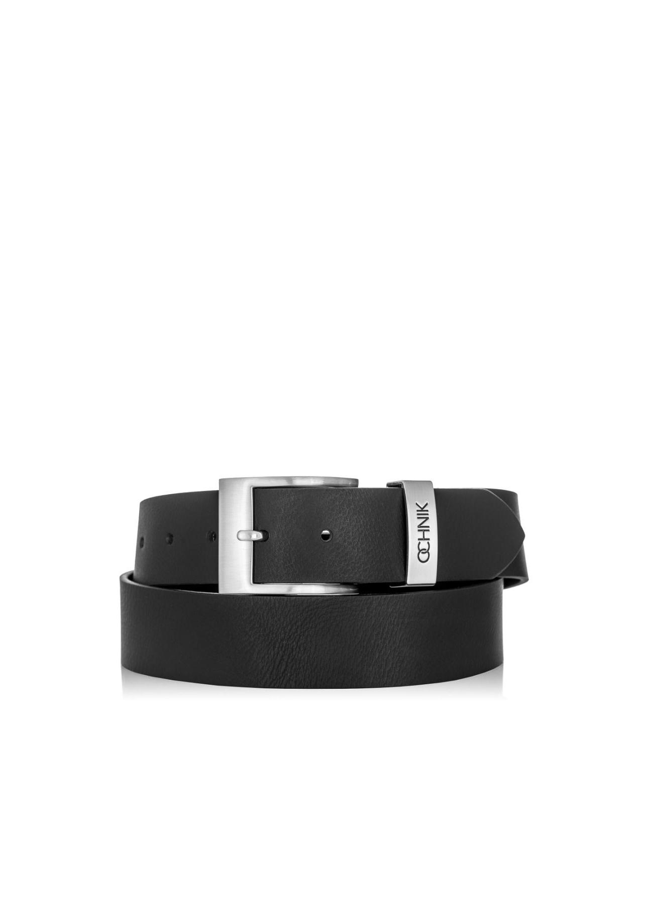 Black leather men's belt PASMS-0127B-99(W24)-01