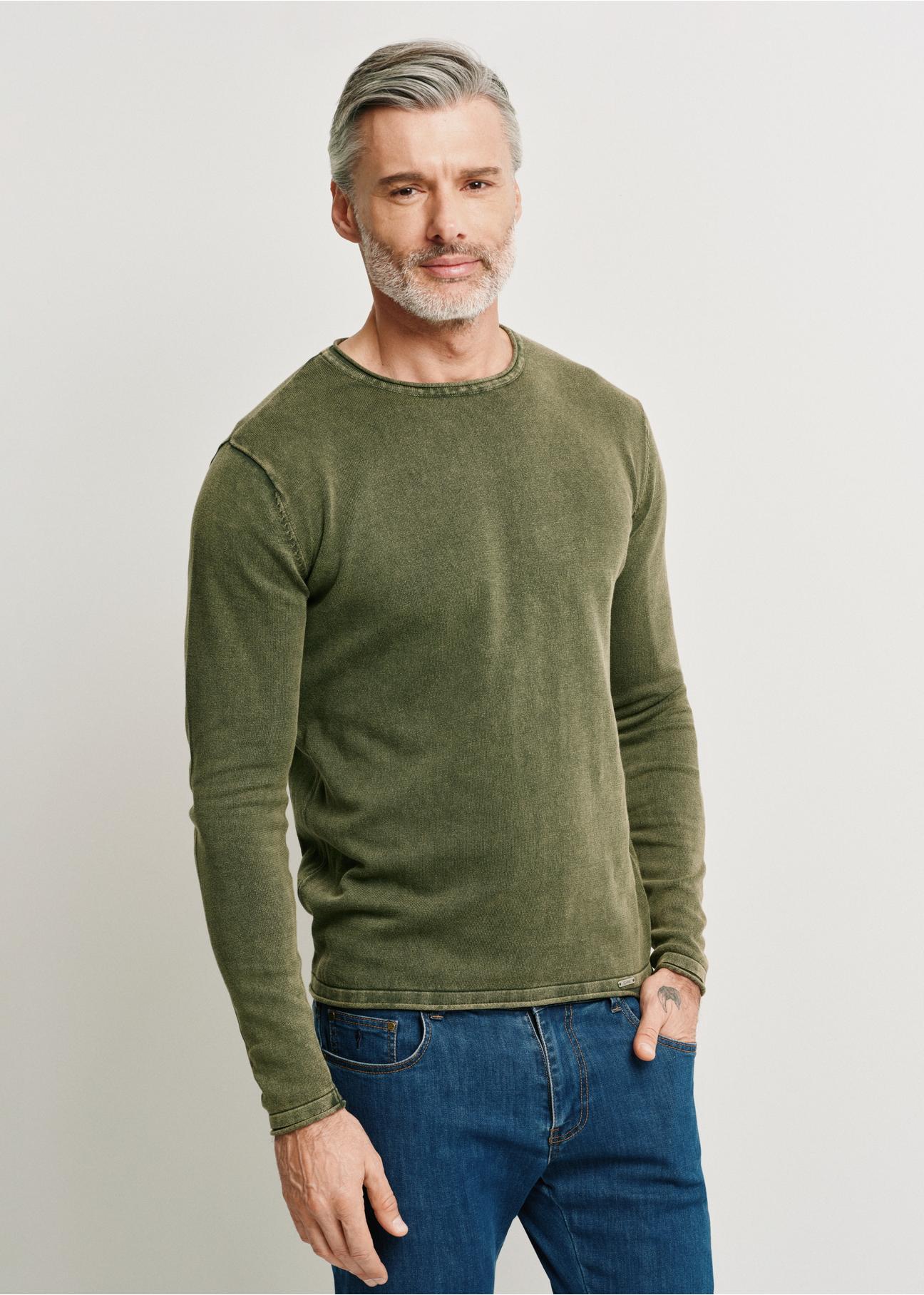 Green cotton men's sweater SWEMT-0100-55(W24)-02