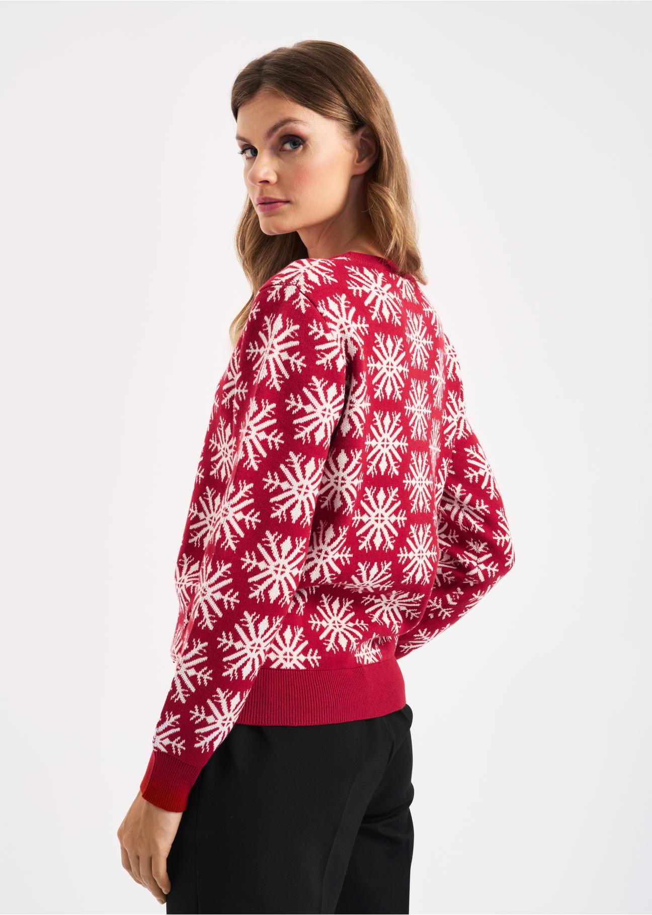 Red Christmas sweater for women SWEDT-0160-42(Z22)-03