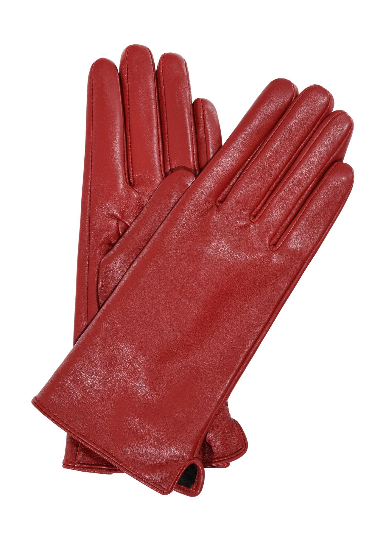 Women's red leather gloves REKDS-0001-42(Z23)-01