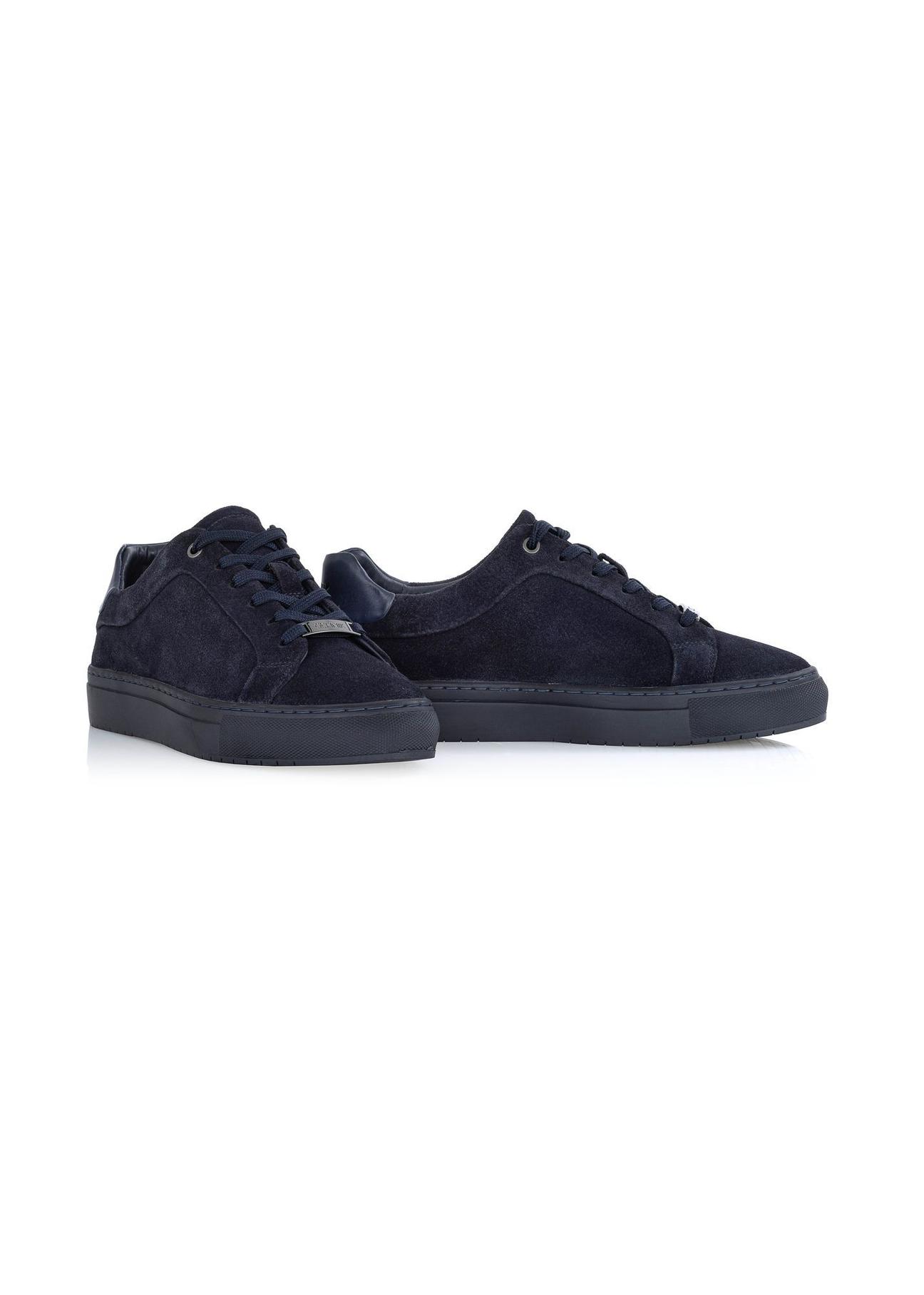 Men's navy blue leather sneakers BUTYM-0457-69(W24)-02