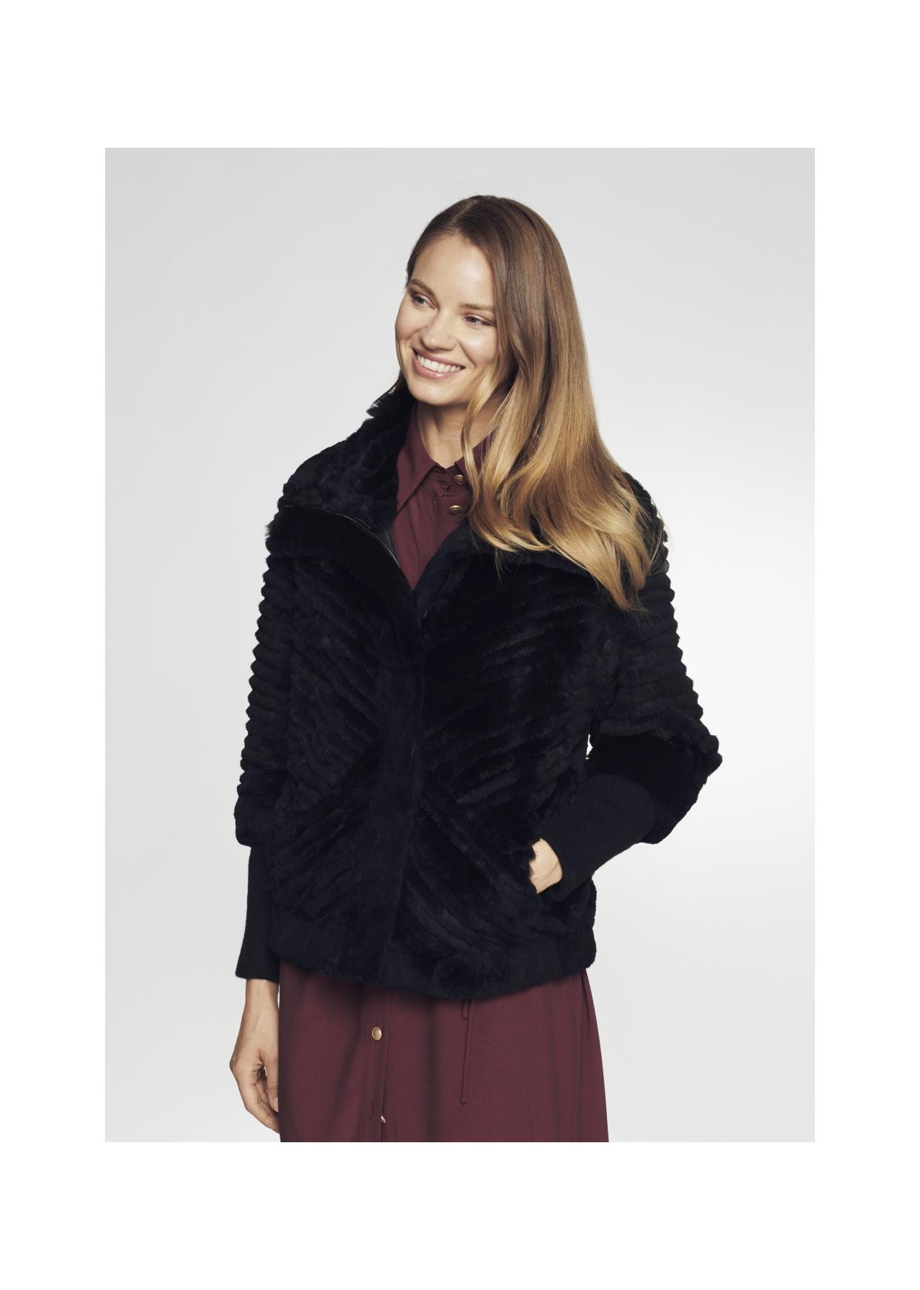 Women's short fur coat with stand-up collar FUTDF-0082-5501(Z21)-01