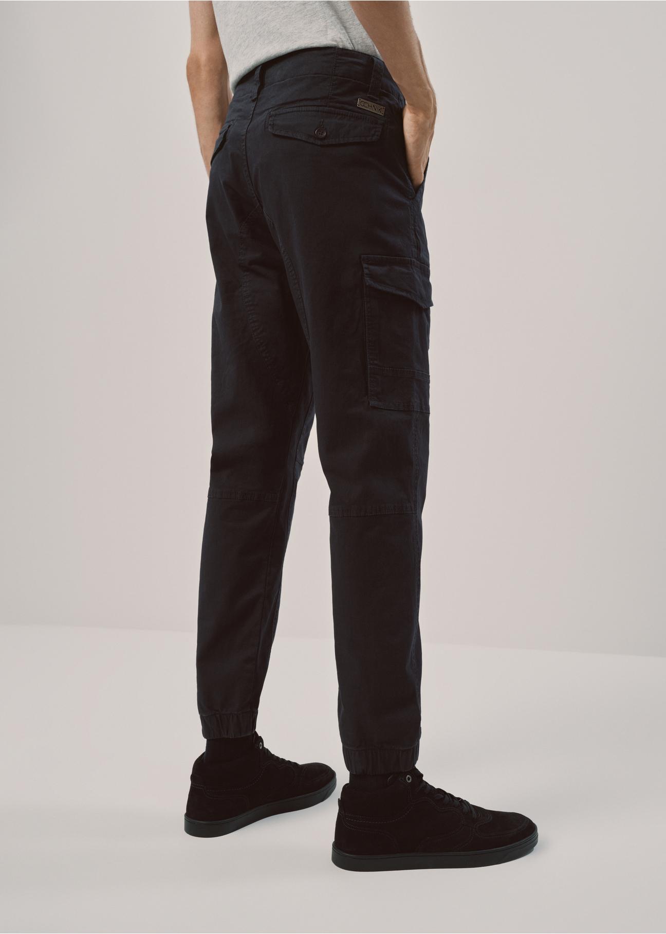 Navy blue men's cargo pants SPOMT-0091-69(Z23)-02