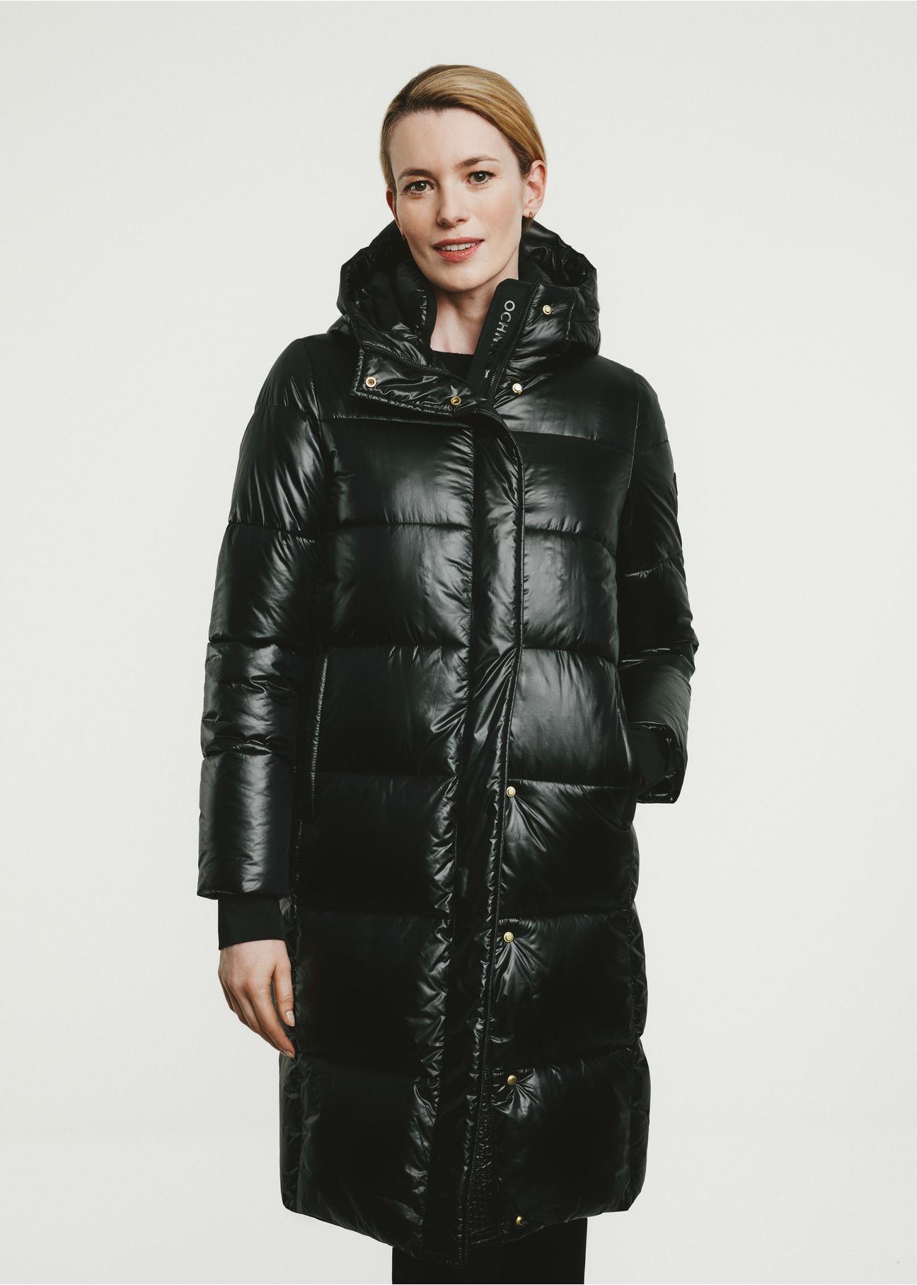 Black long quilted women's jacket KURDT-0531-99(Z24)-03