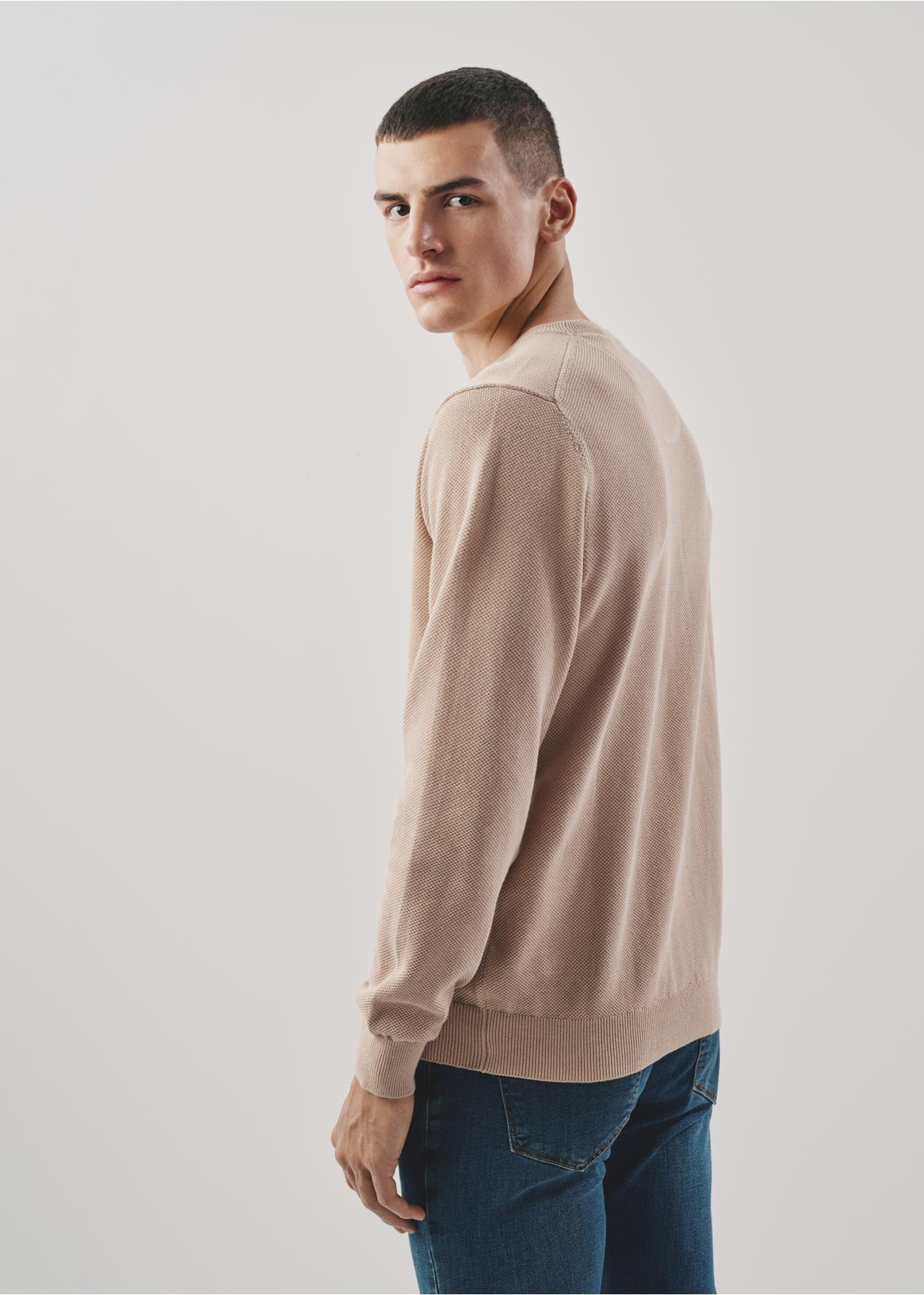 Beige cotton men's sweater with logo SWEMT-0135-80(Z23)-02