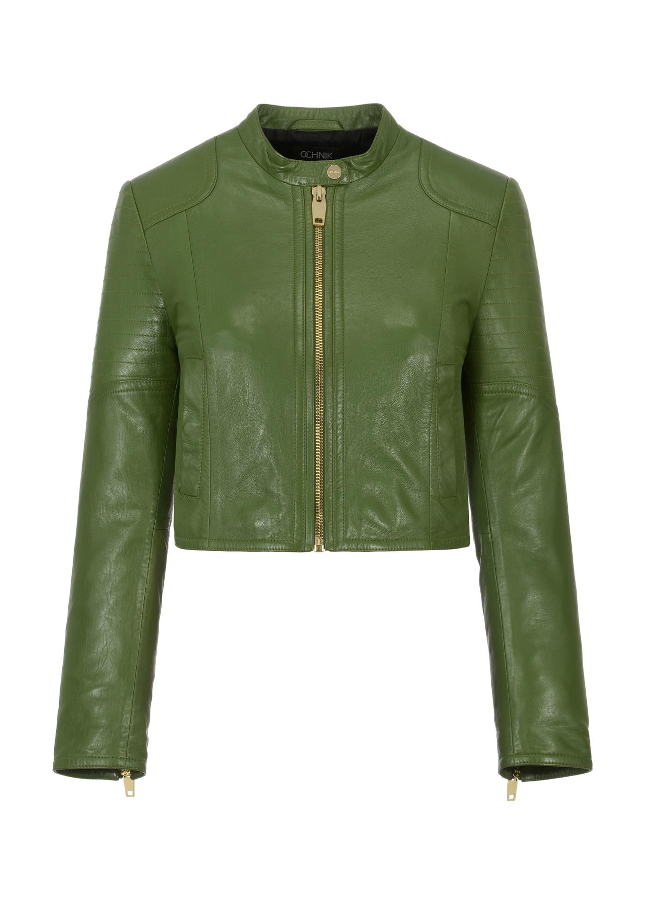 Women's green leather jacket KURDS-0321A-1292(W24)-04