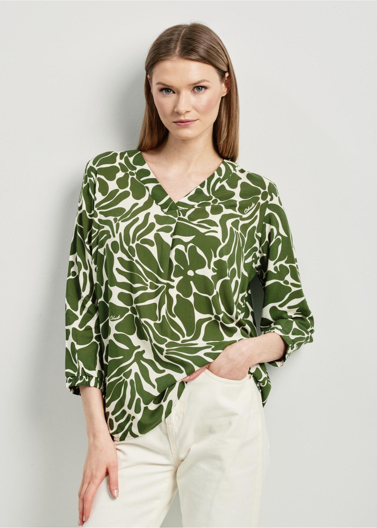 Green and white women's blouse BLUDT-0172-55(W24)-01