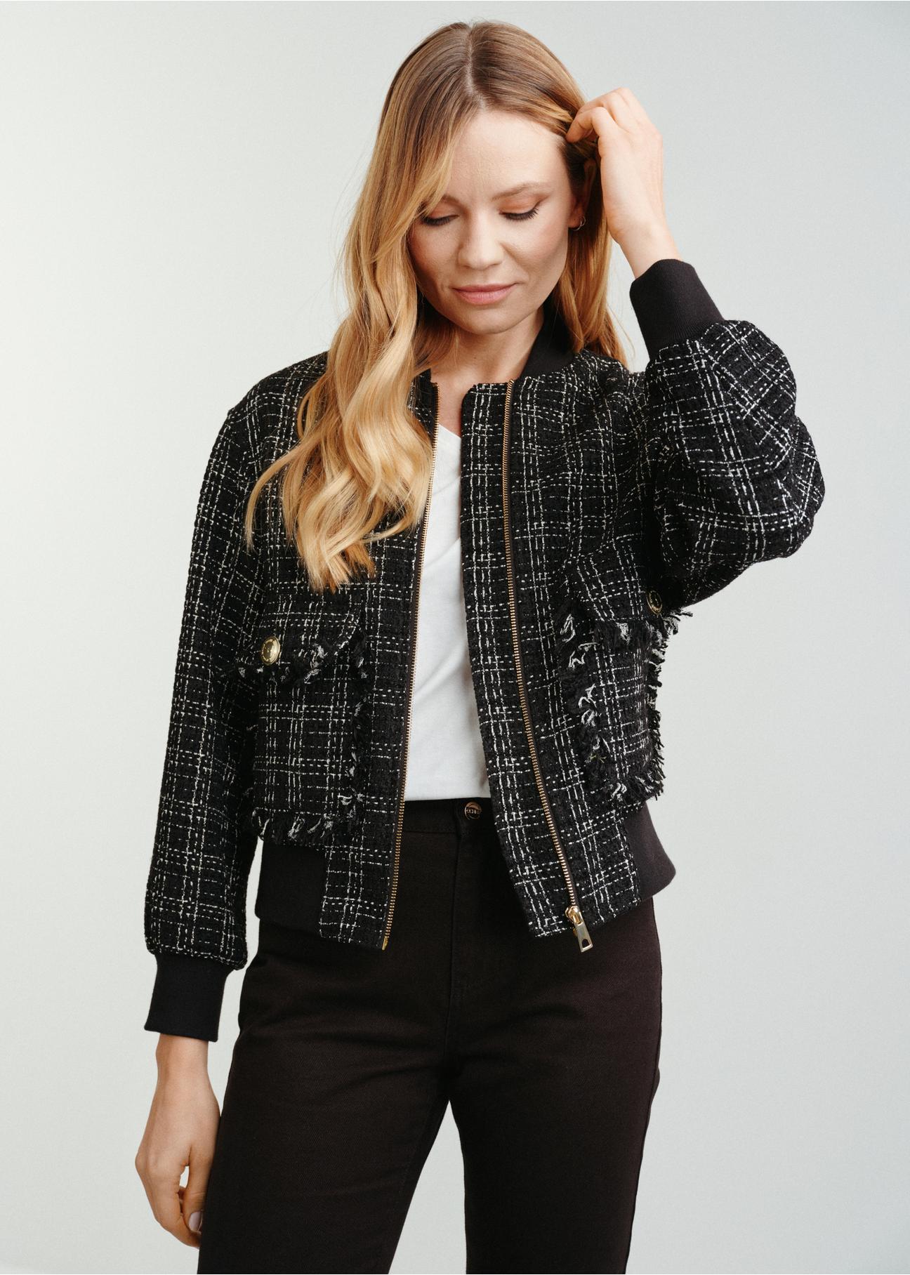 Women's black jacket with gold thread KURDT-0515-98(W24)-01