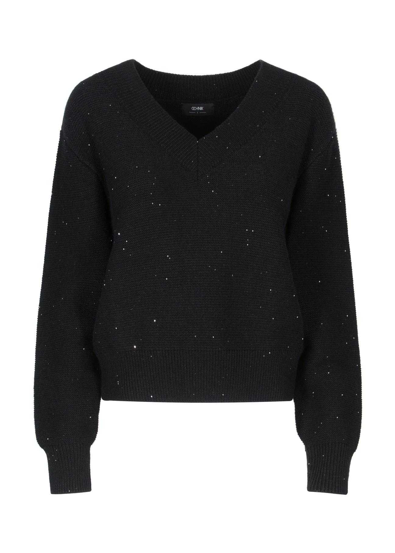 Loose black women's sweater with sequins SWEDT-0192-99(Z23)-04