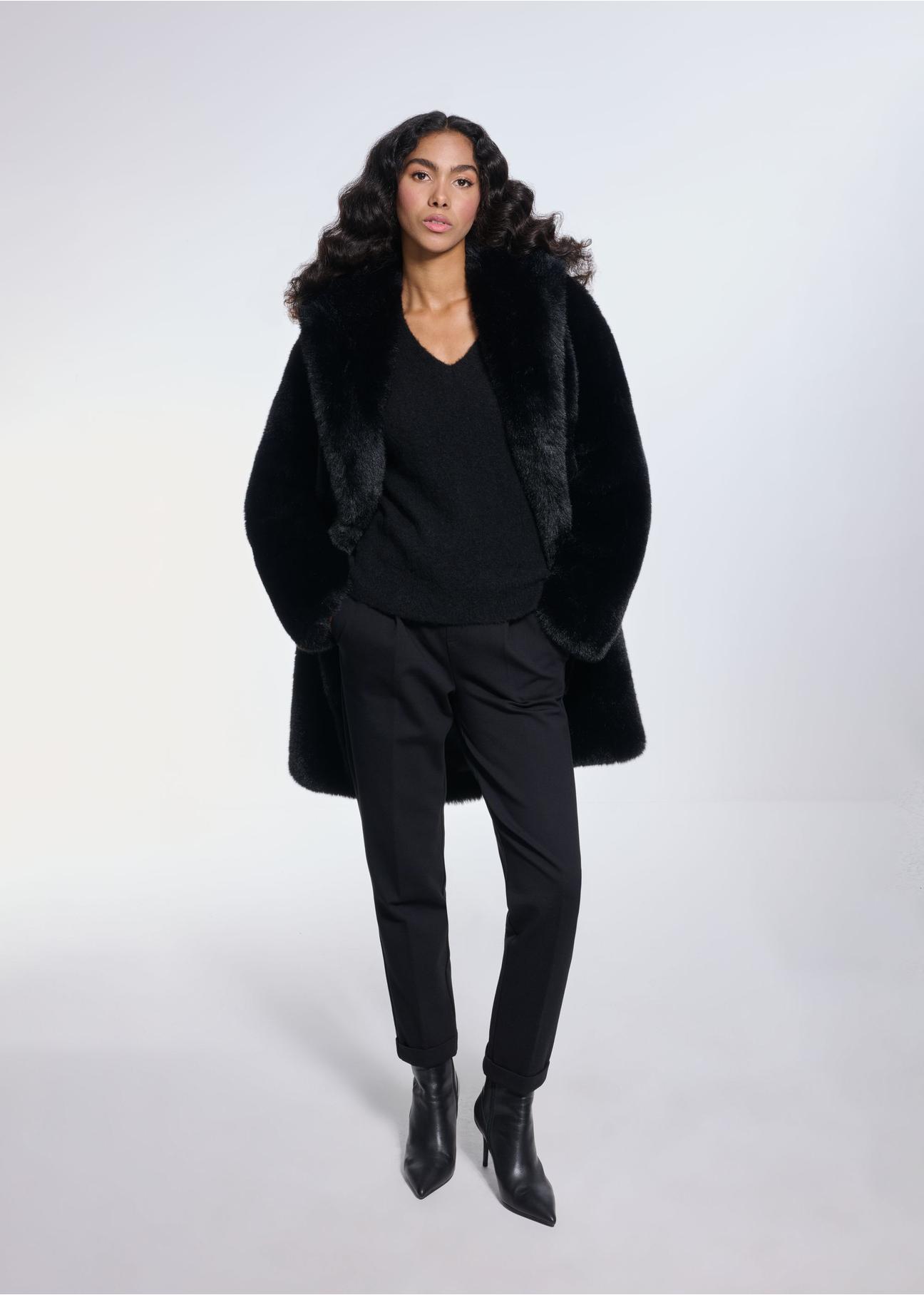 Black women's oversize fur coat FUTDP-0042-99(Z24)-02