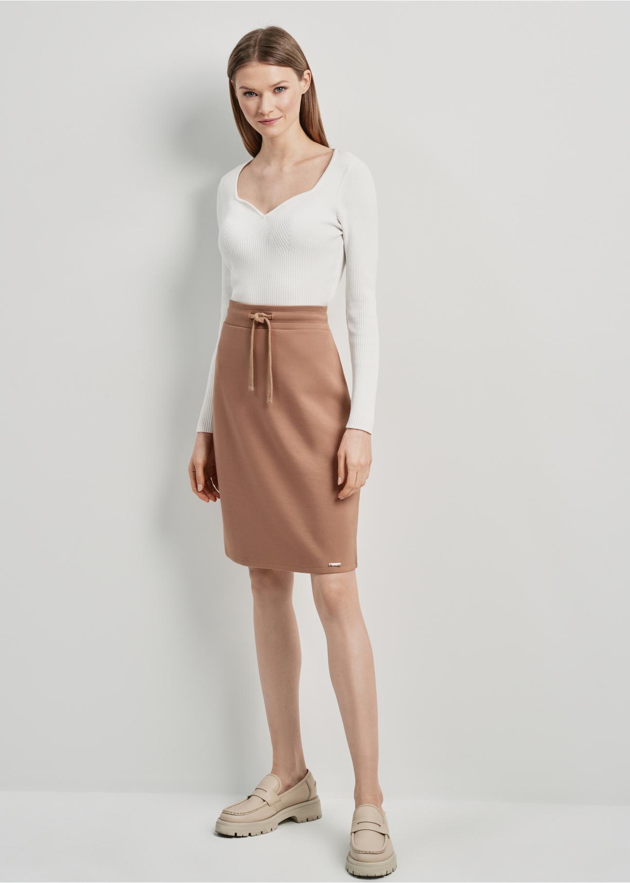 Camel pencil skirt with ties SPCDT-0059A-89(W24)-01