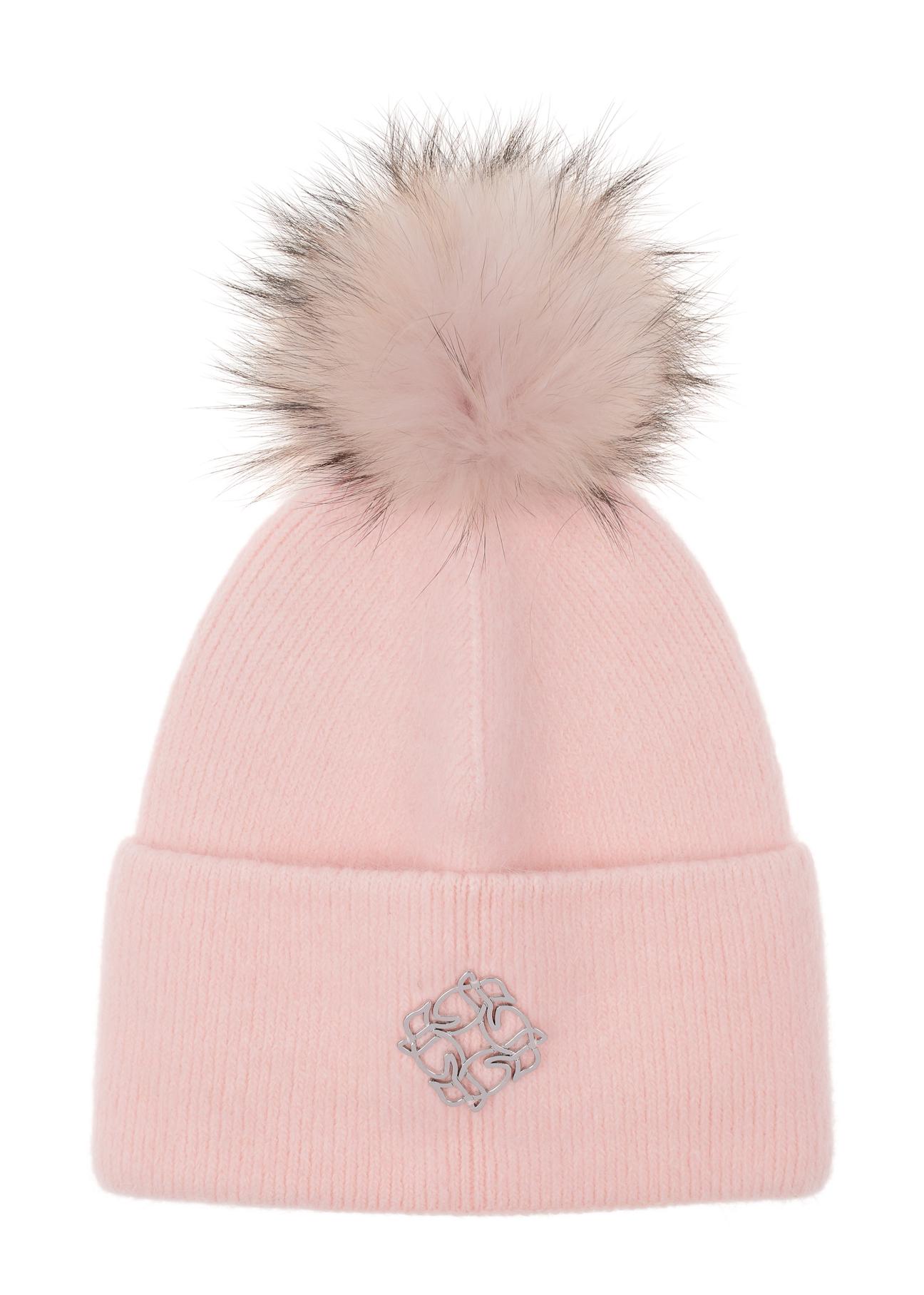 Pink women's cap with pompom CZADT-0153-34(Z23)-02