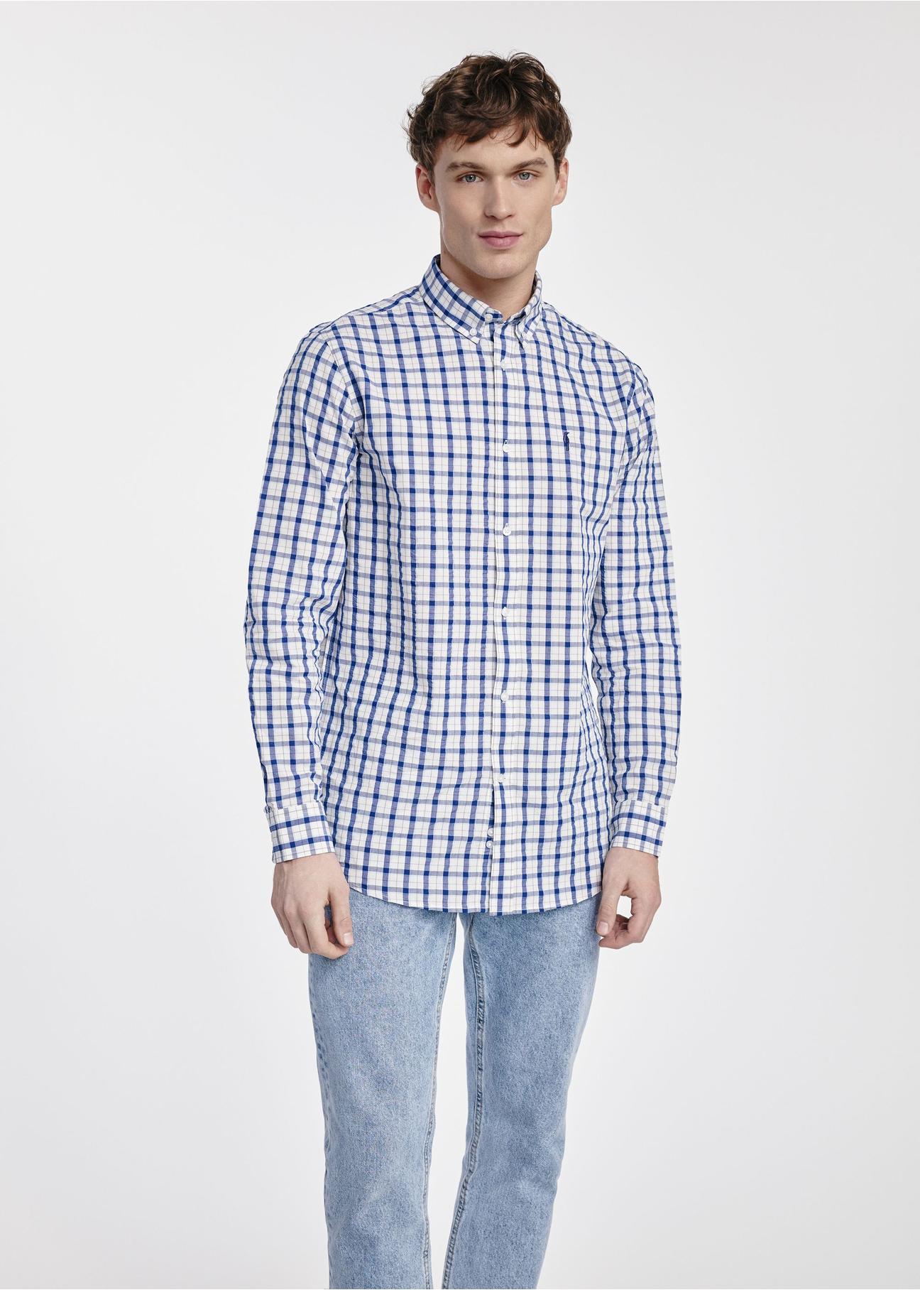 Men's blue checkered shirt KOSMT-0340-61(W25)-01