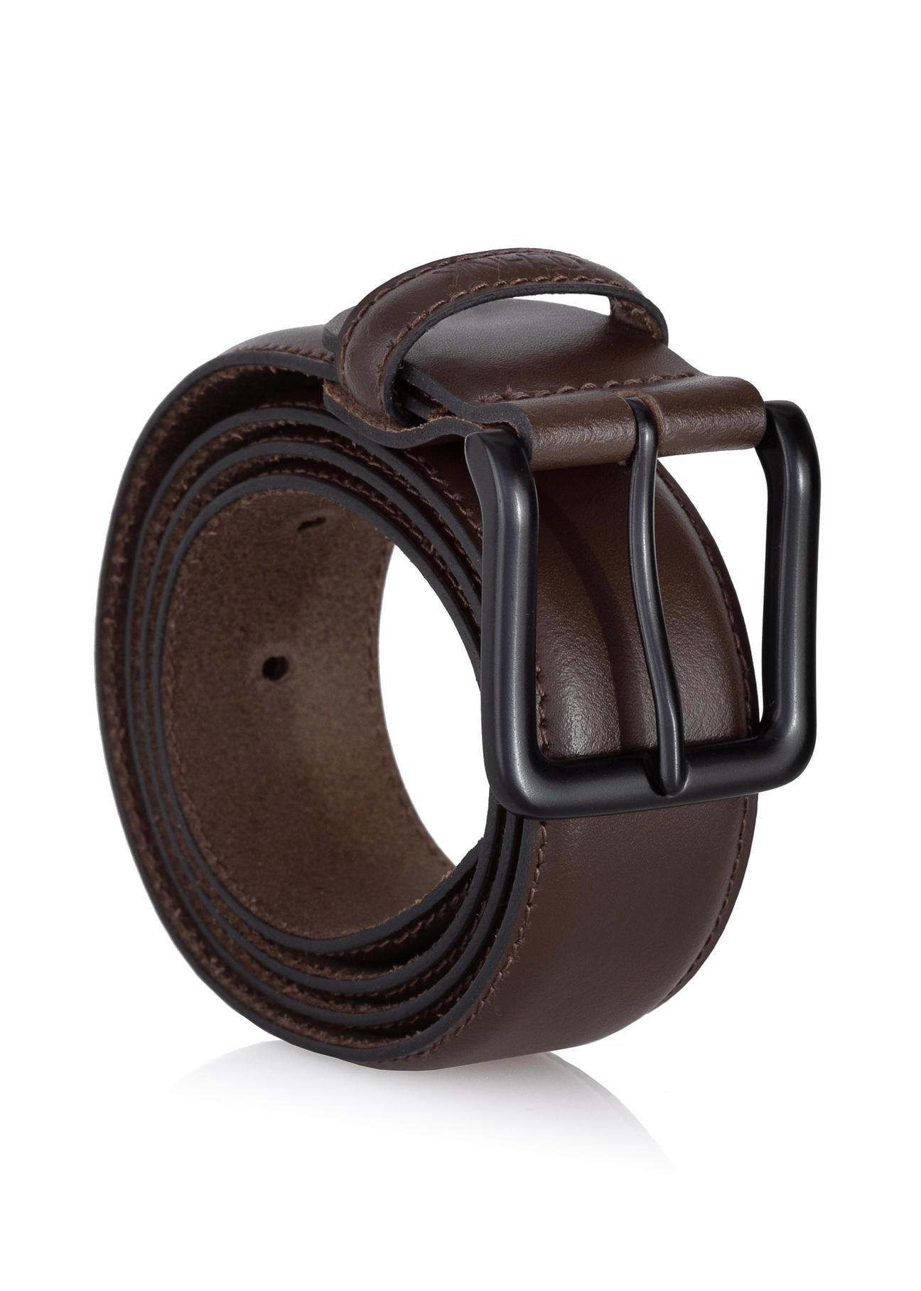 Dark brown leather men's belt PASMS-0243-89(Z23)-02