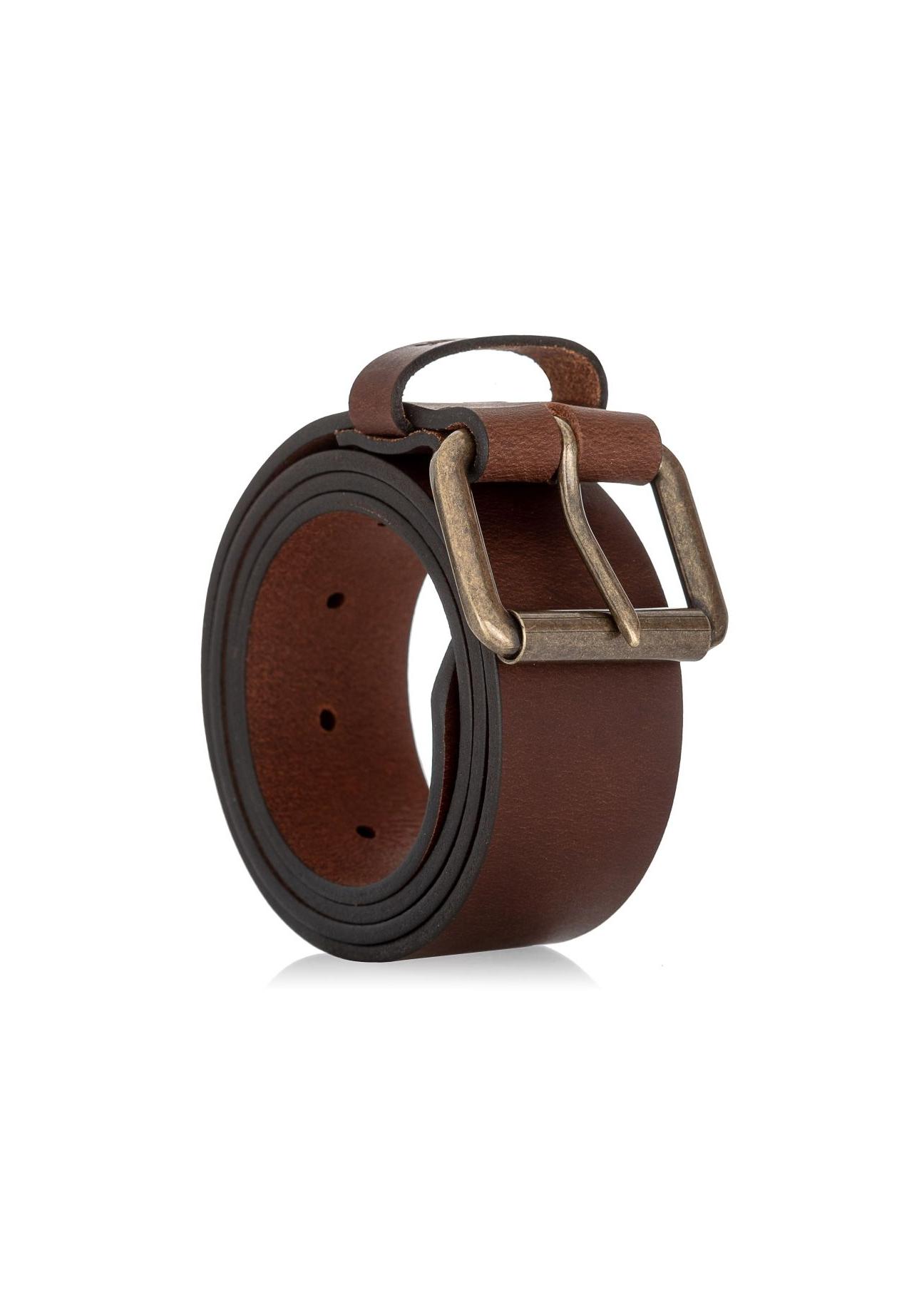 Brown leather men's belt PASMS-0164A-89(W23)-02