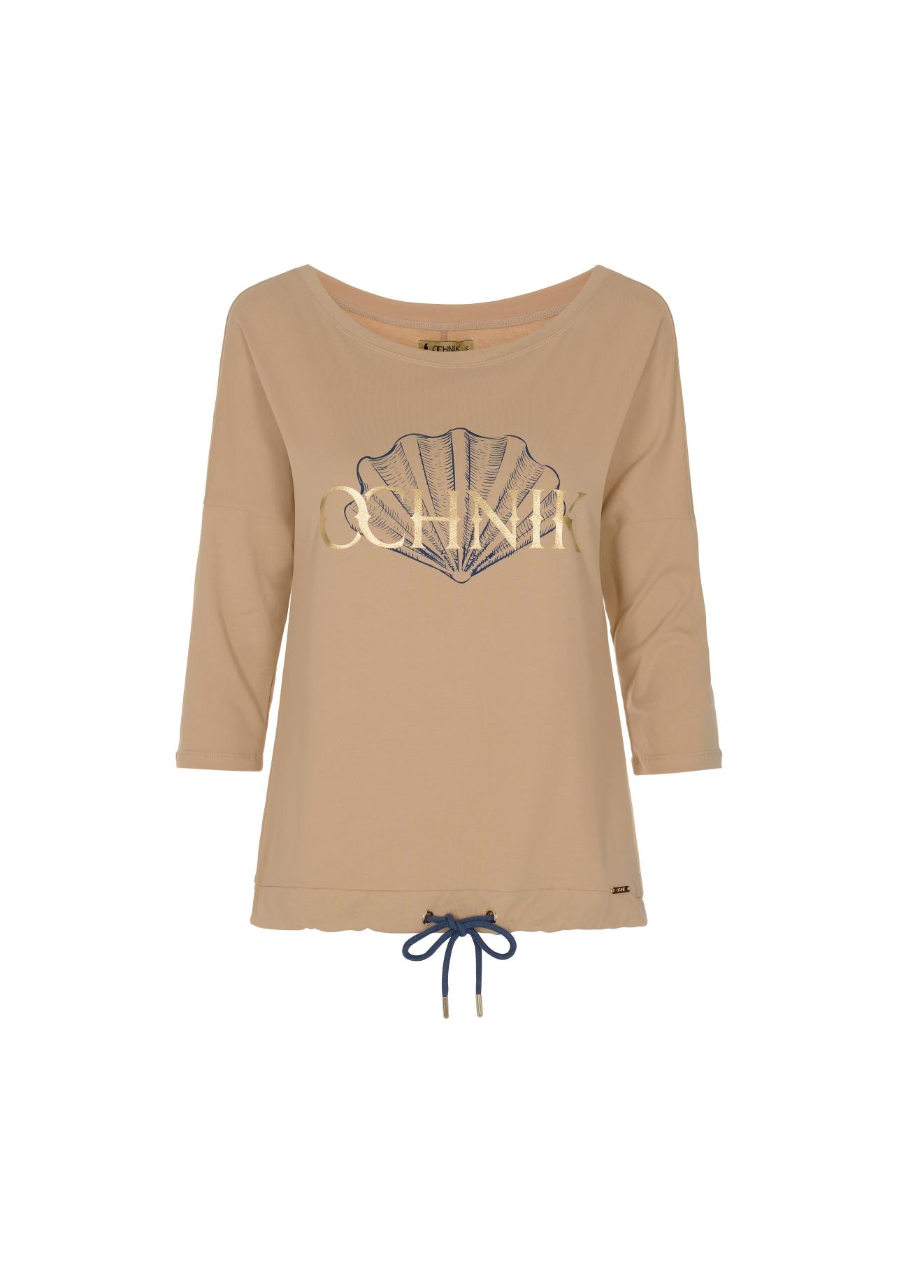 Beige women's blouse with logo OCHNIK BLUDT-0146-80(W22)-03