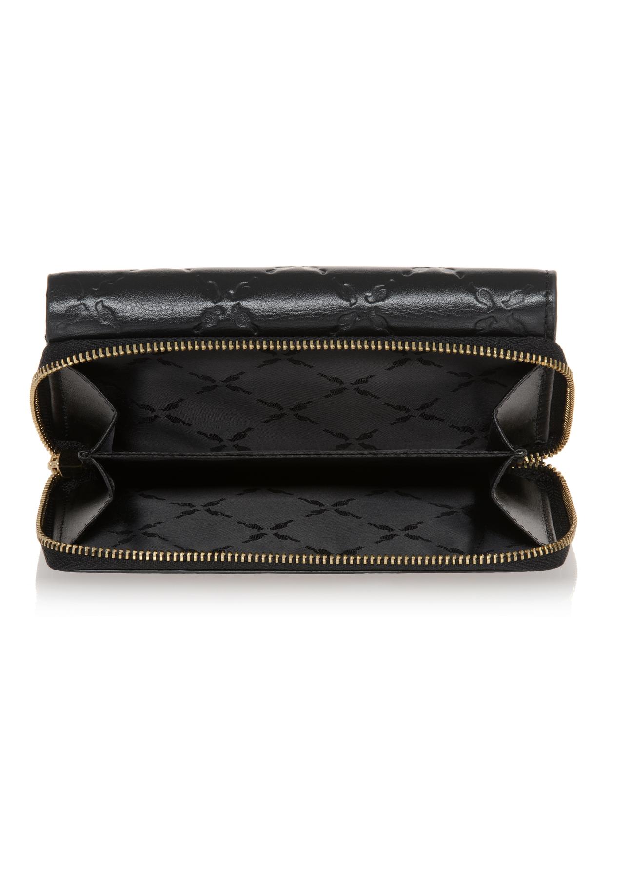 Black leather women's wallet with embossing PORES-0882-99(Z23)-05