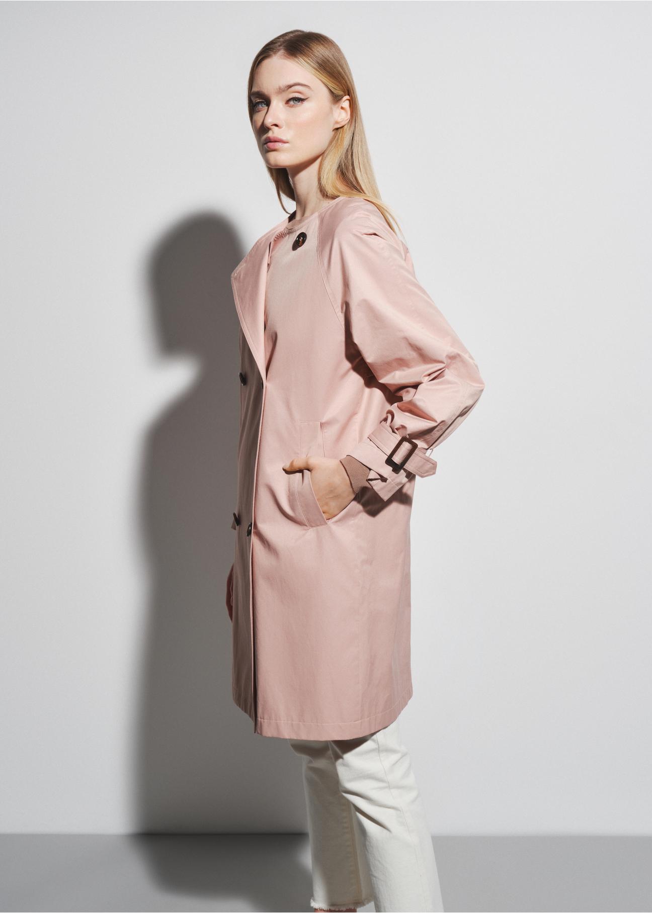 Ladies' double-breasted pink coat KURDT-0427-34(W23)-02