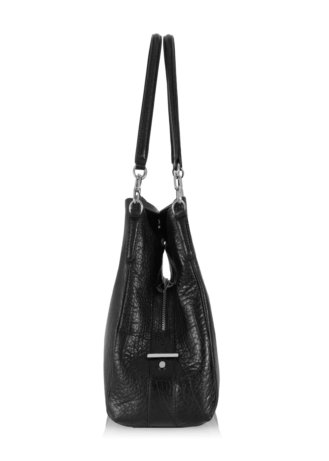 Women's black leather shopper TORES-0636C-99(Z23)-03