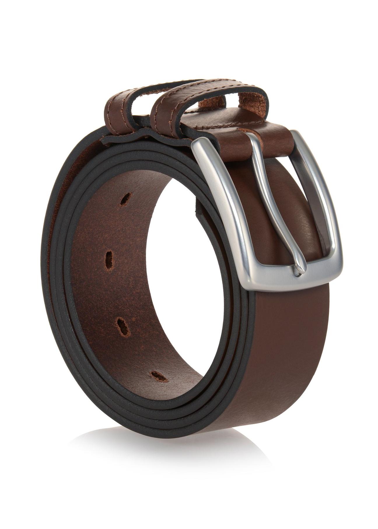 Brown leather men's belt PASMS-0214-89(W23)-02