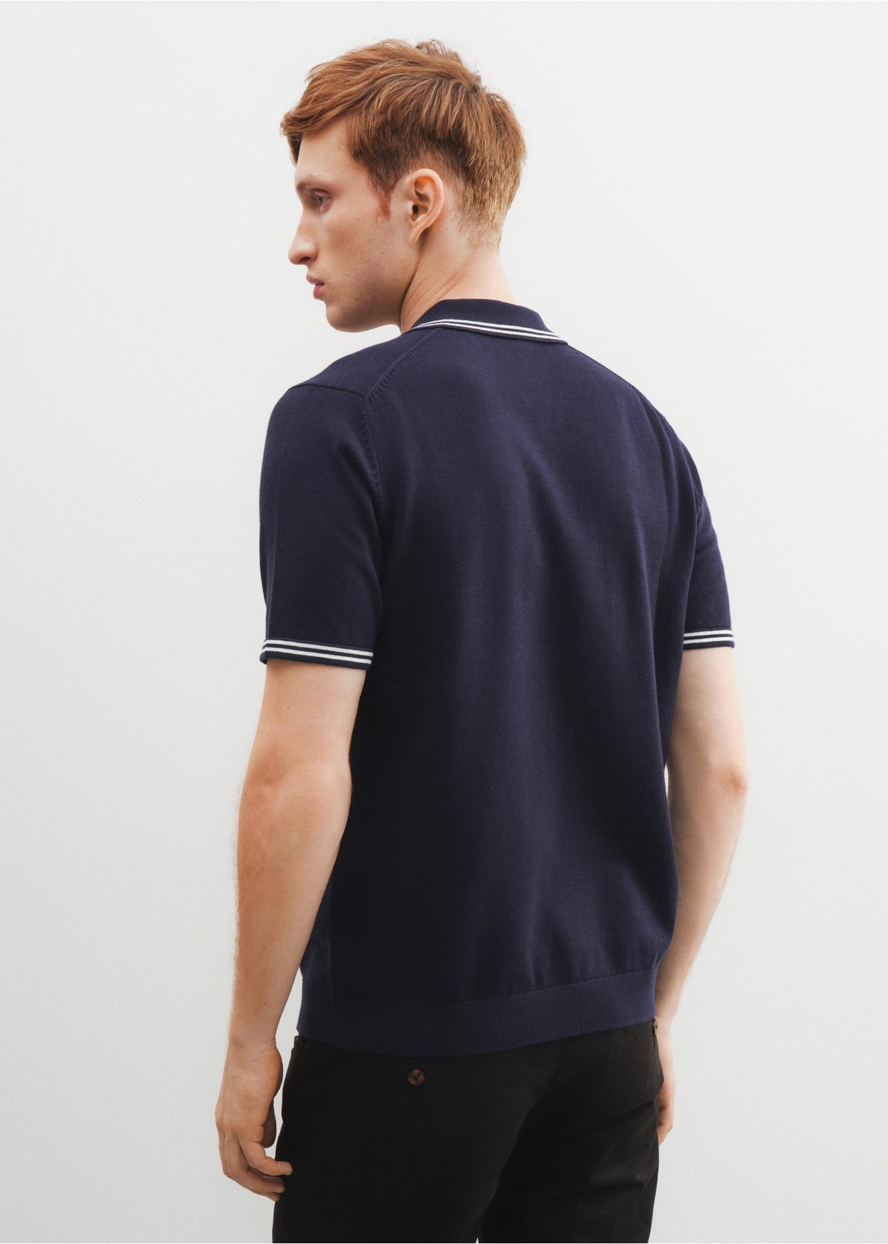 Navy blue zip-up polo shirt POLMT-0060-69(W23)-03