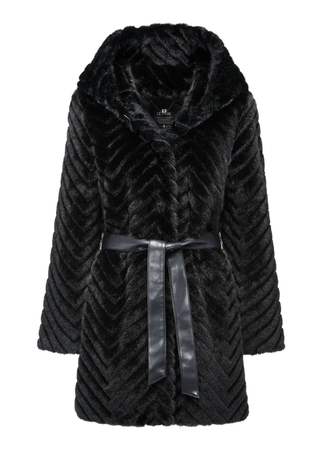 Black women's fur coat with belt  FUTDP-0046-99(Z24)-04