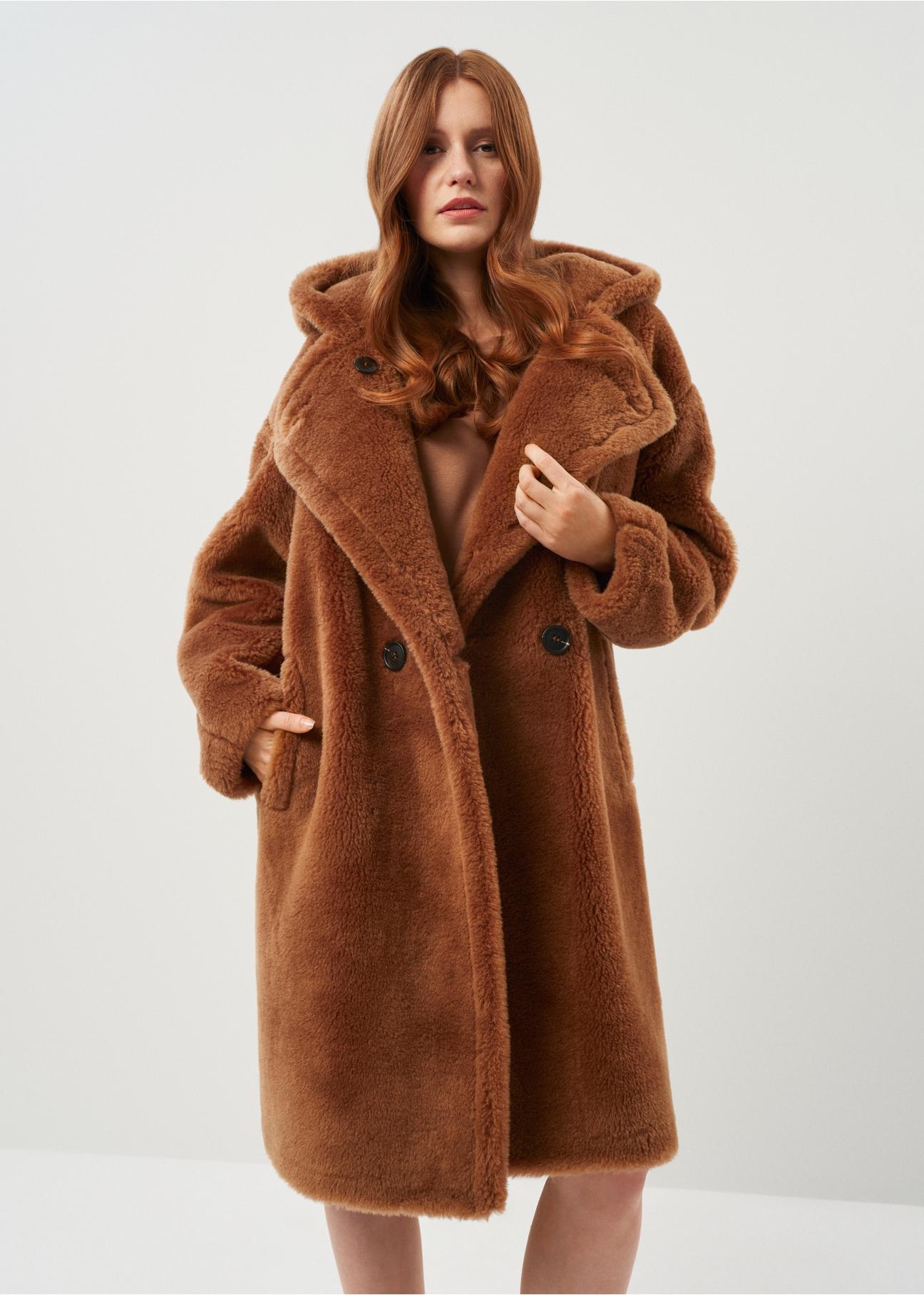 Women's wool double-breasted fur coat FUTDW-0024-24(Z23)-02