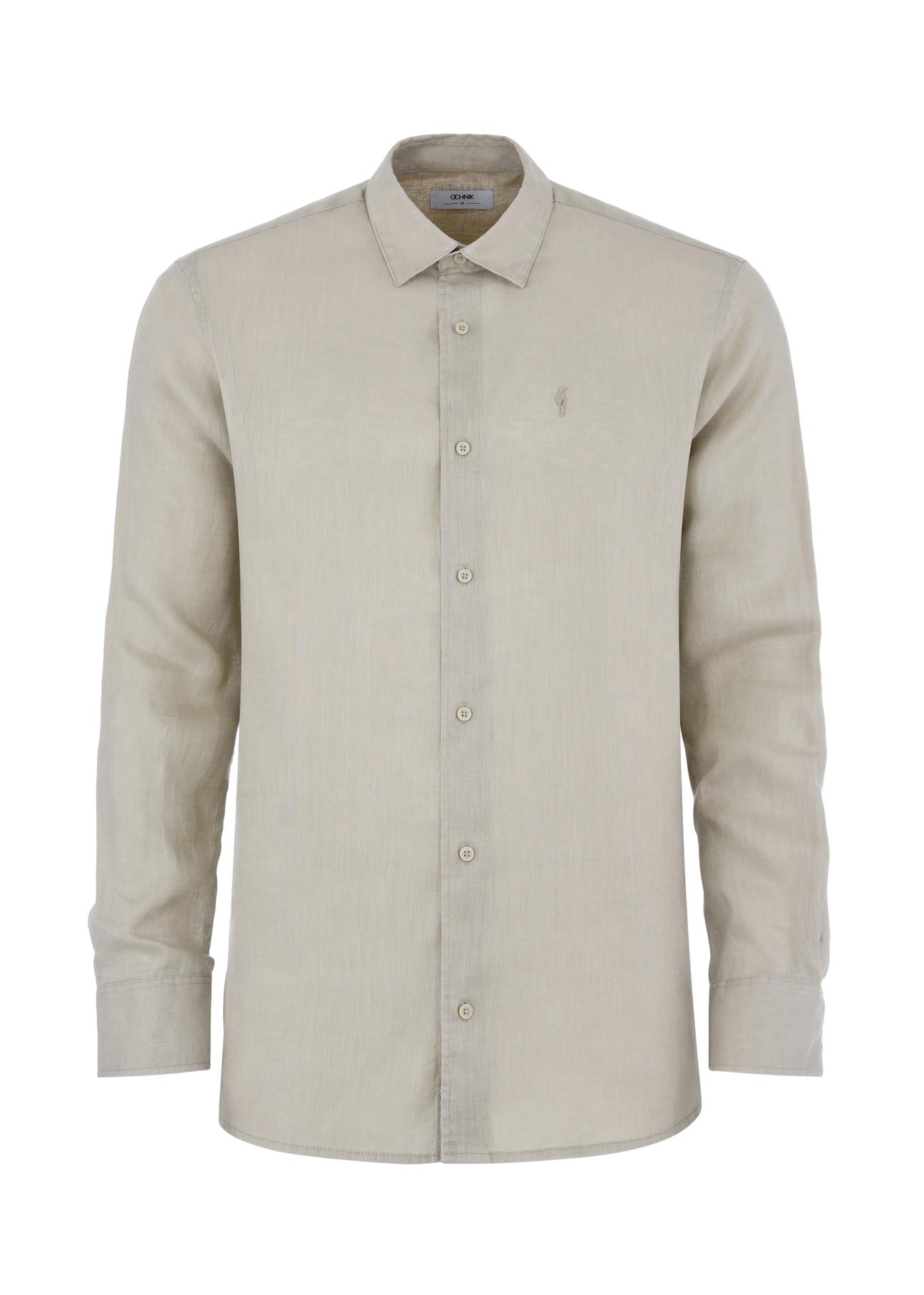 Beige linen men's shirt KOSMT-0321-81(W24)-03