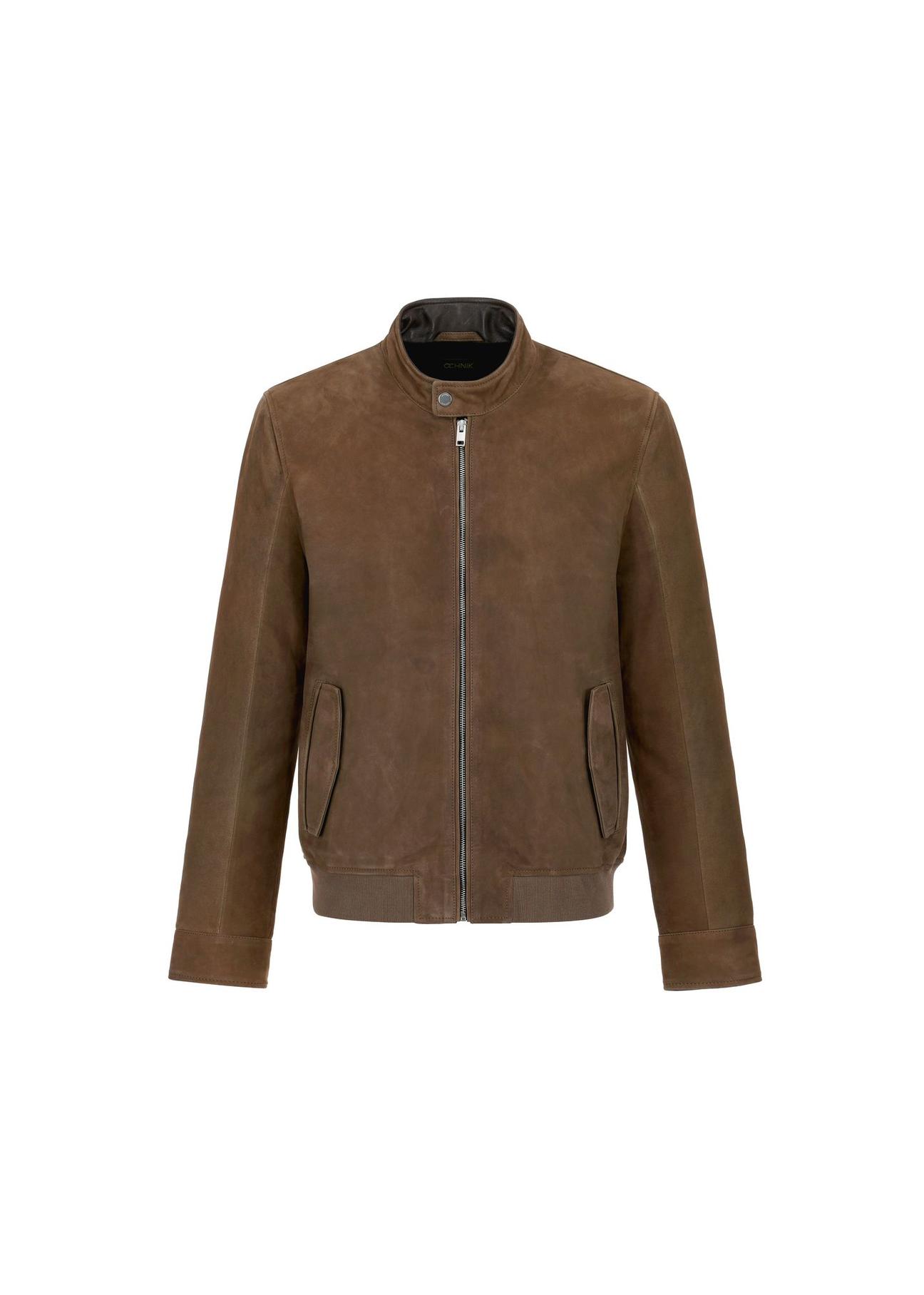 Men's leather jacket in khaki color KURMS-0331-1358(W24)-03