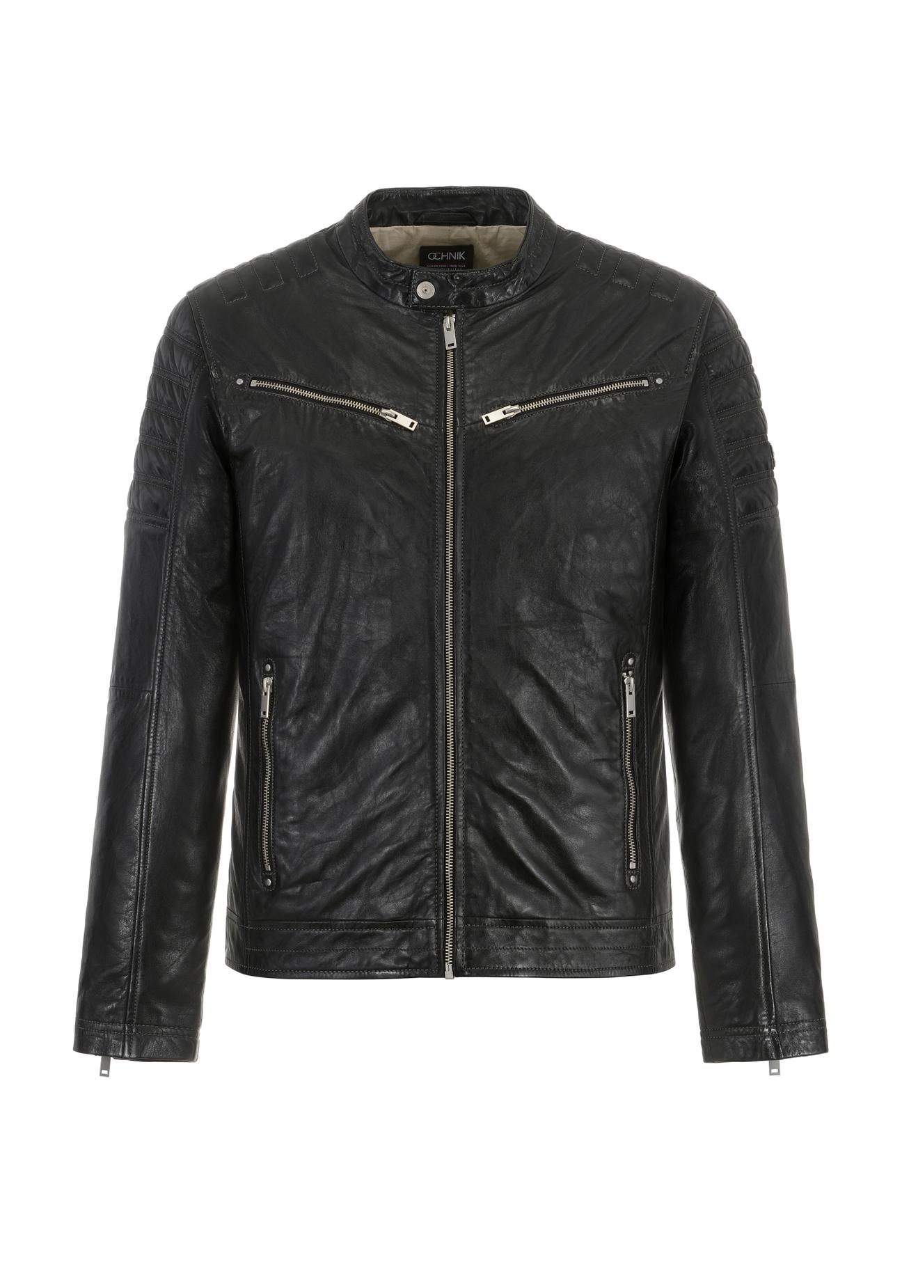 Men's leather jacket with stand-up collar KURMS-0284-1279(W23)-04