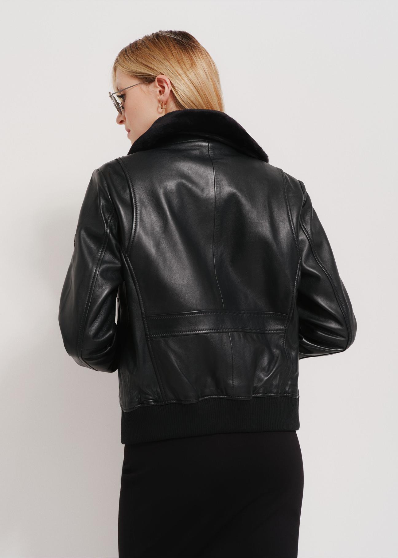 Black leather jacket with collar KURDS-0505-1283(Z24)-04