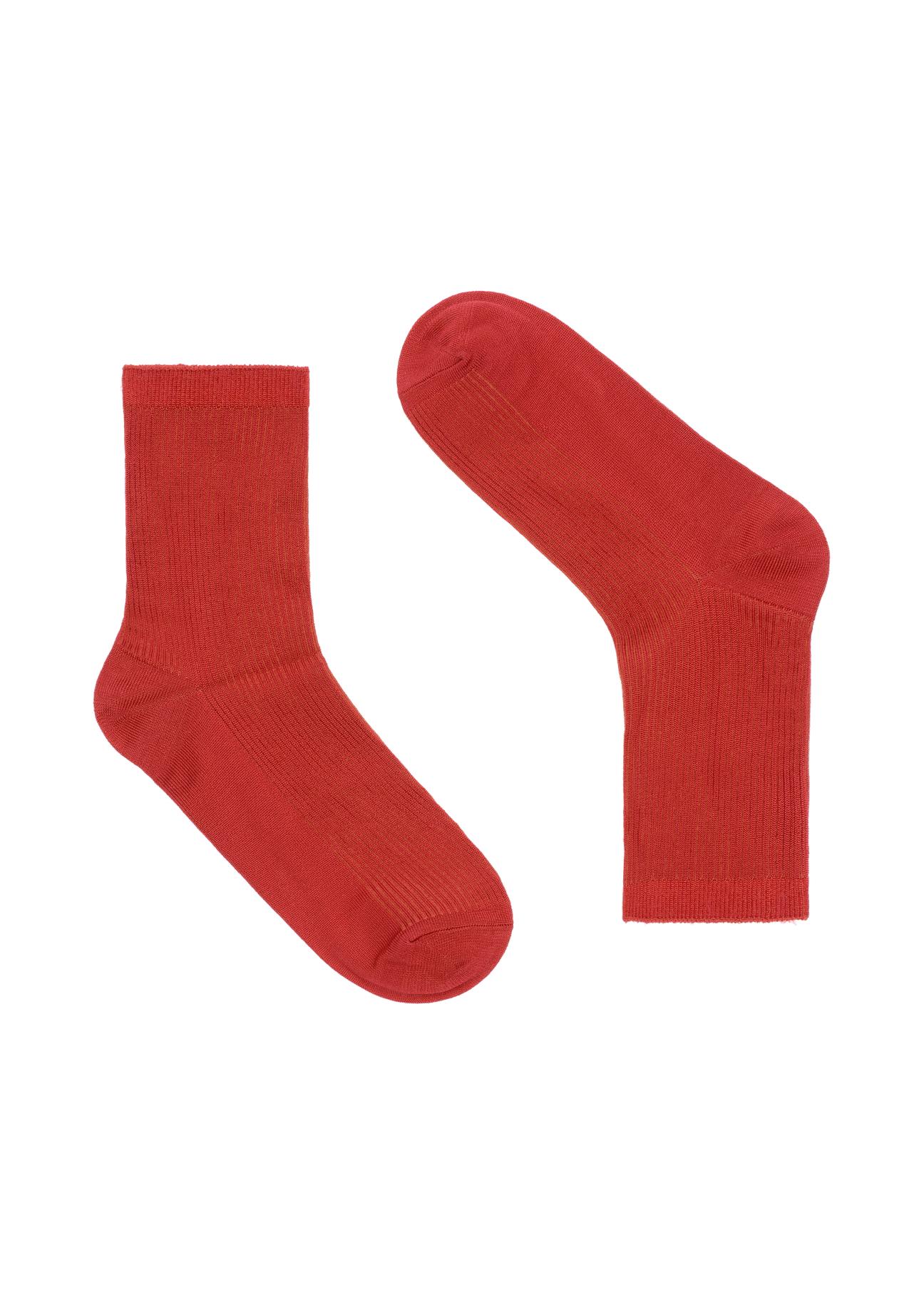 Long red women's socks SKADT-0044-49(Z23)-01