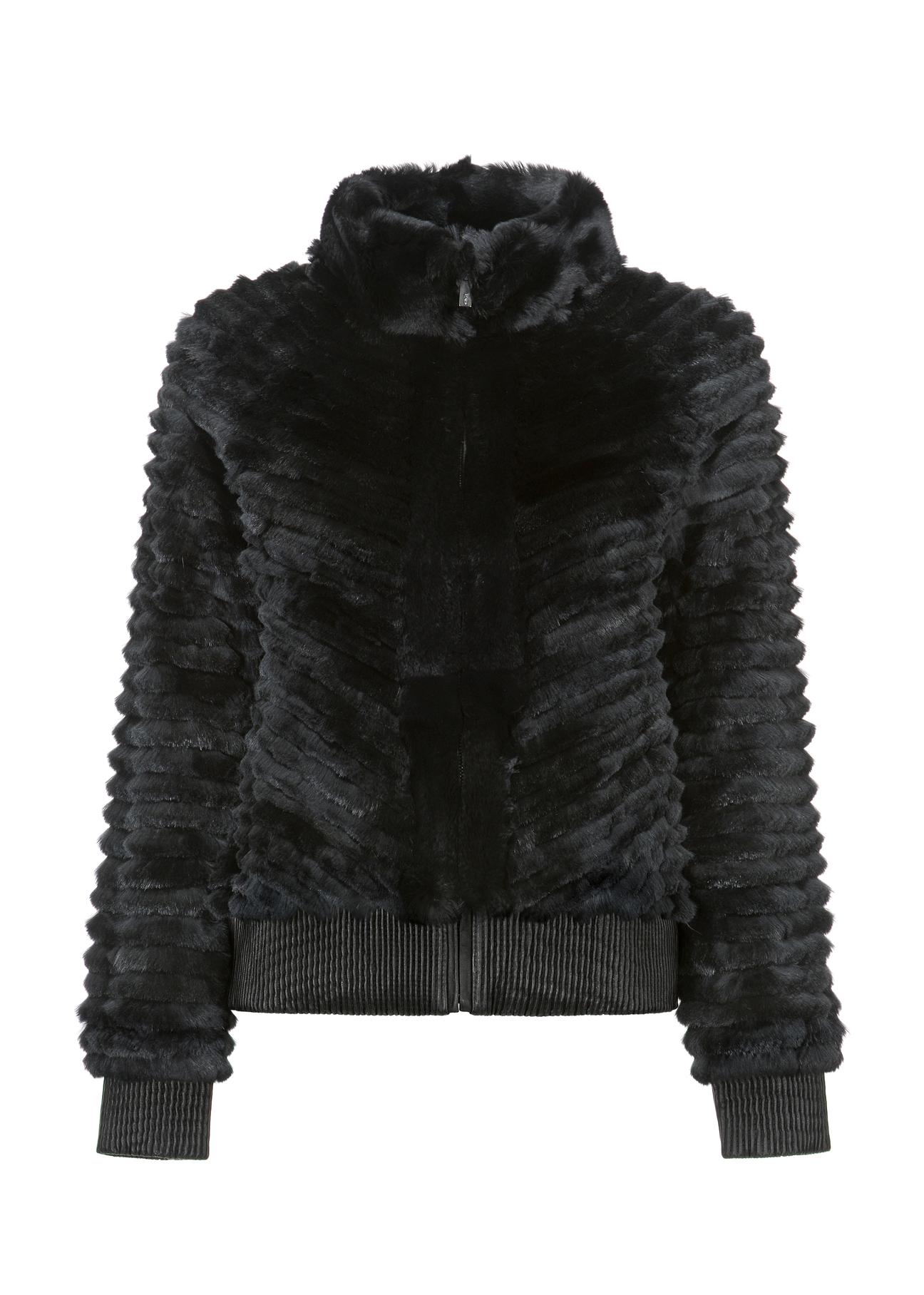 Black women's fur coat with welts FUTDF-0094-5498(Z22)-04