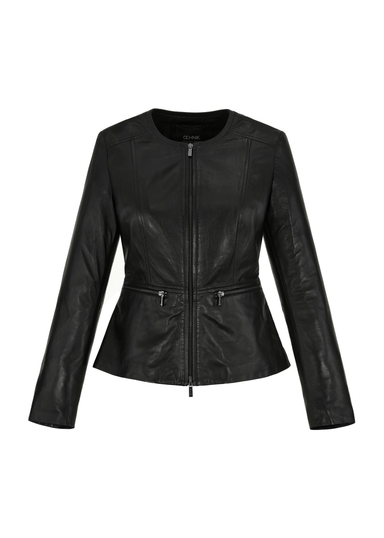 Black waisted leather jacket for women KURDS-0484-1040(W24)-04