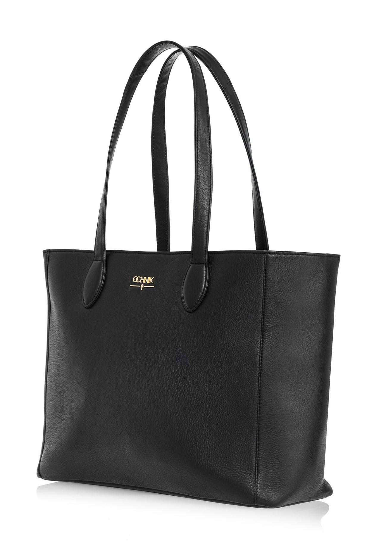 Black leather shopper bag for women TORES-0971D-99(W25)-02