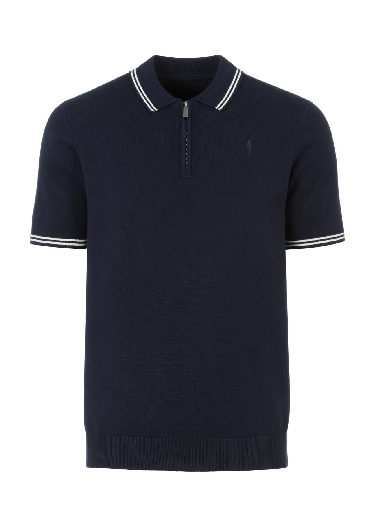 Navy blue zip-up polo shirt POLMT-0060-69(W23)-04