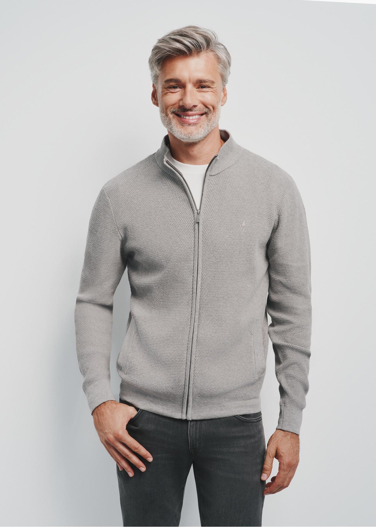 Men's gray zippered sweater SWEMT-0137-91(Z24)